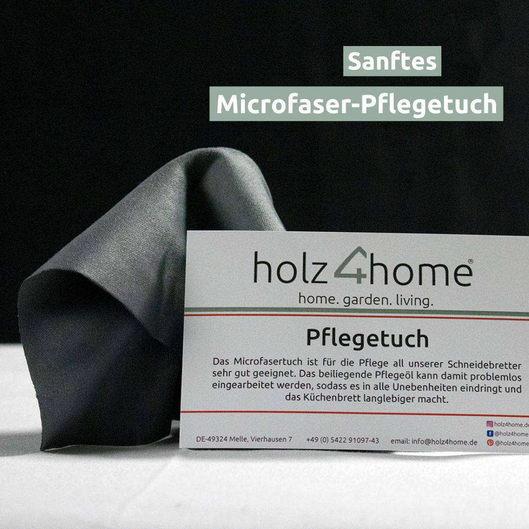 H4H212Pflegetuch „Maschas Pflegeset“ für hochwertige Küchen- und Schneidebretter, biologisches Naturöl für alle Holzarten, Holzpflege, Erste Hilfe für Ihr Holz