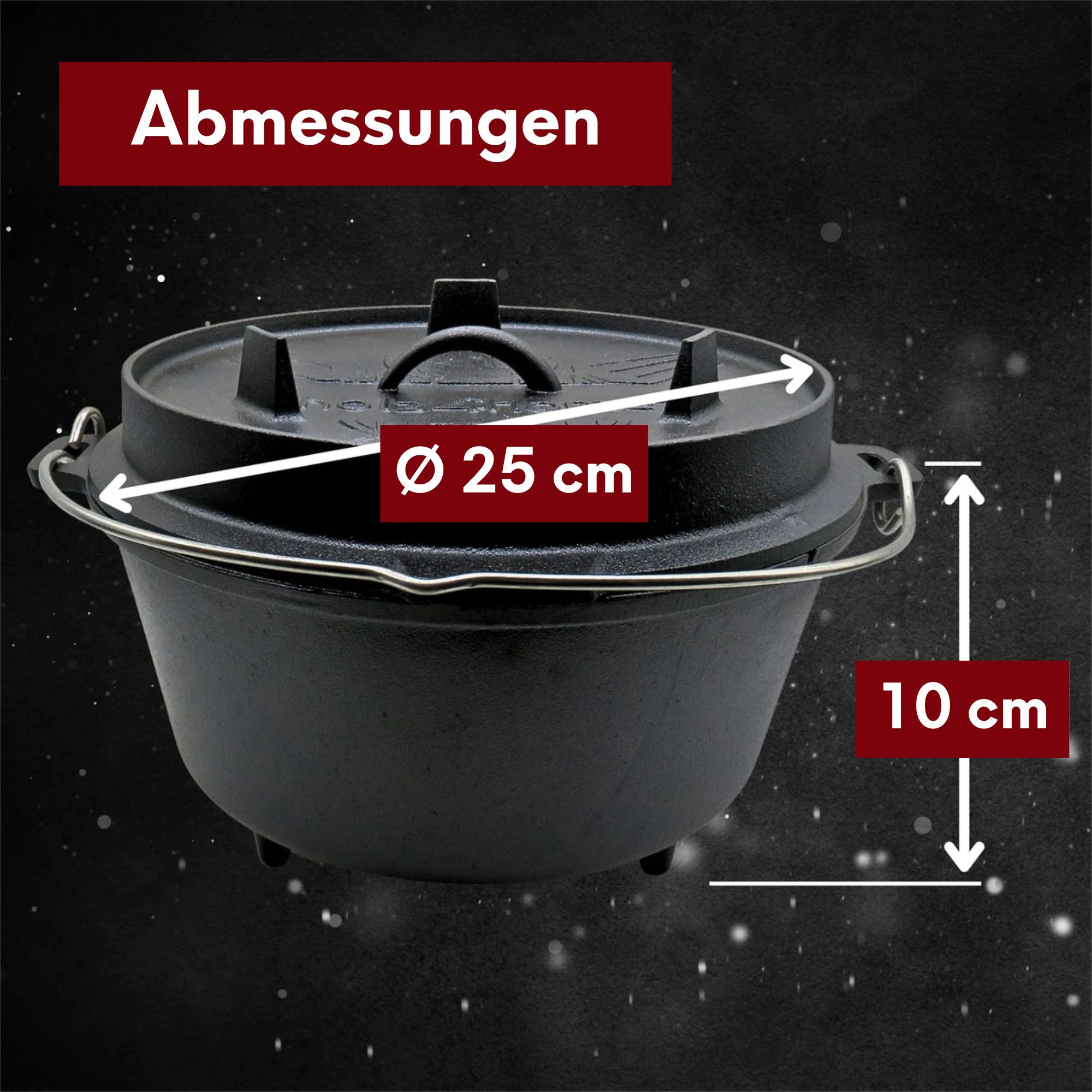Dutch Oven Set 9-teilig in Holzkiste I 3,6L Feuertopf Viel Zubehör: kleiner Topf, Grillplatte, Pfanne, Handschuhe uvm.