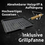 Dutch Oven Set 6-teilig I eingebrannter Feuertopf 9L aus Gusseisen I inkl. Pfanne, Topfständer, Deckelheber und Reinigungsbürste