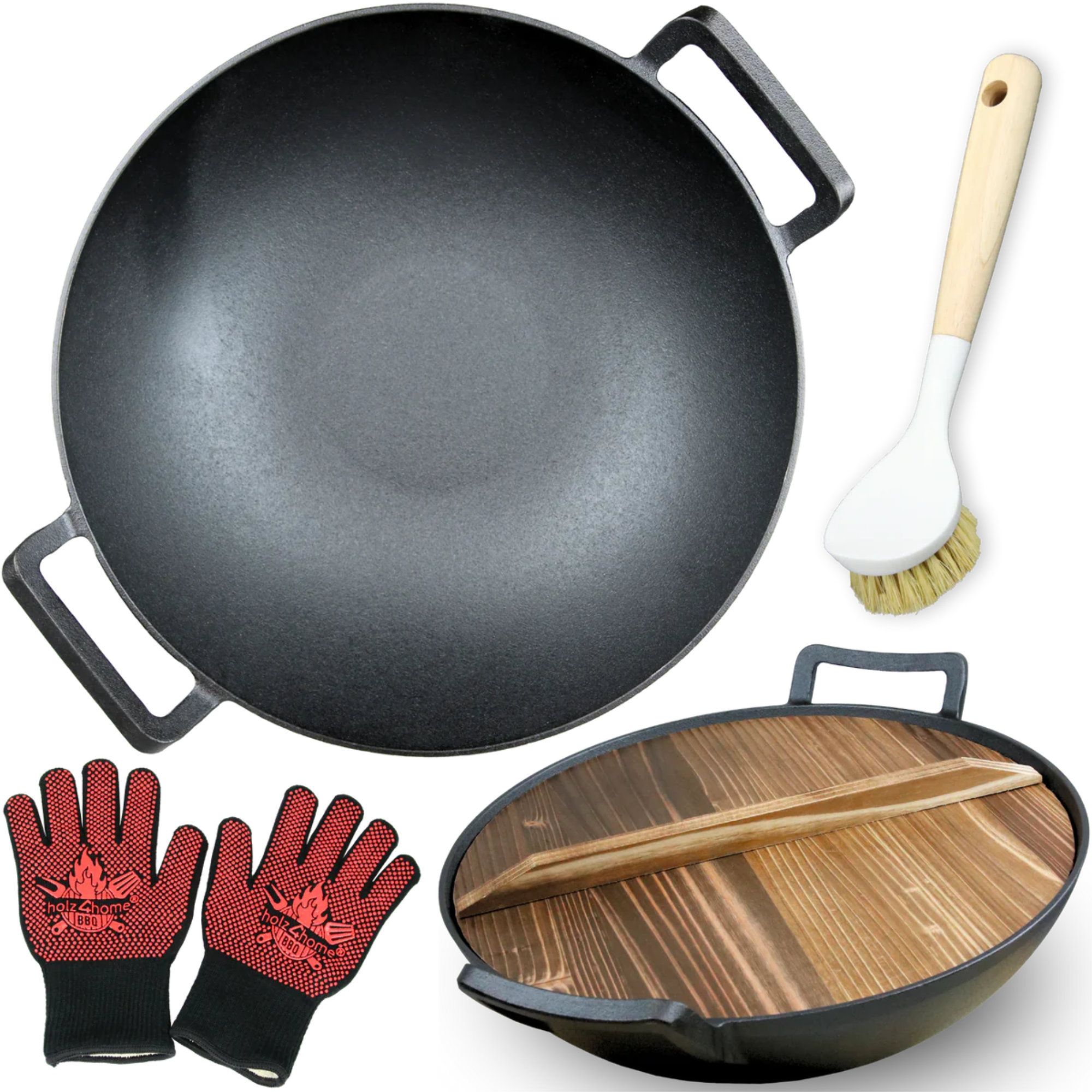 Wok aus Gusseisen Ø 36 cm I abgeflachter Boden