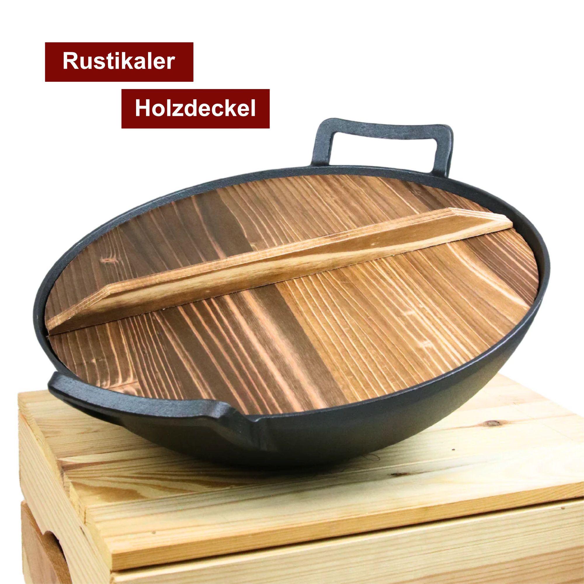 Wok aus Gusseisen Ø 36 cm I abgeflachter Boden
