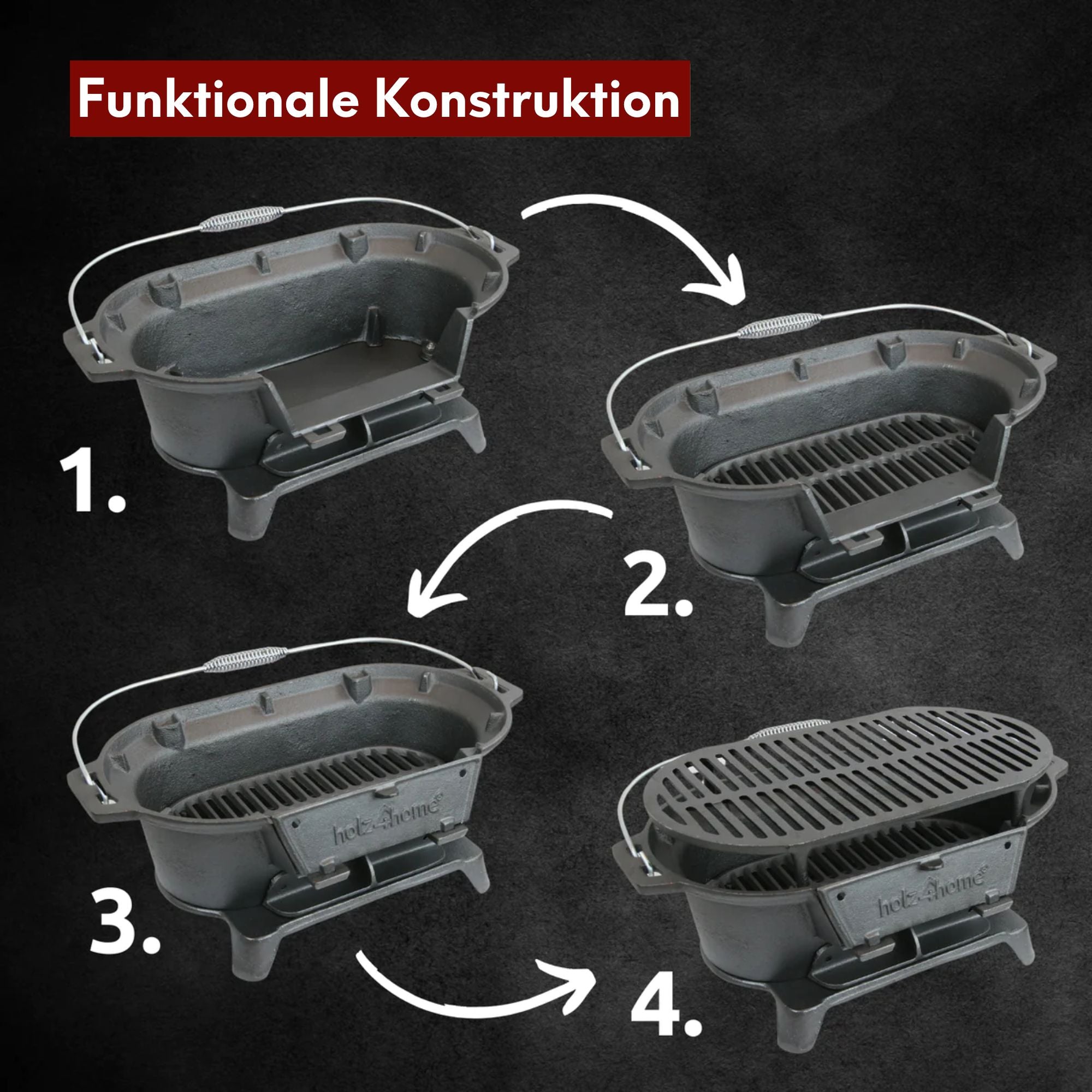 XXL Gusseisen Holzkohle Grill mit Grillrost | Camping Grill, Hibachi Style