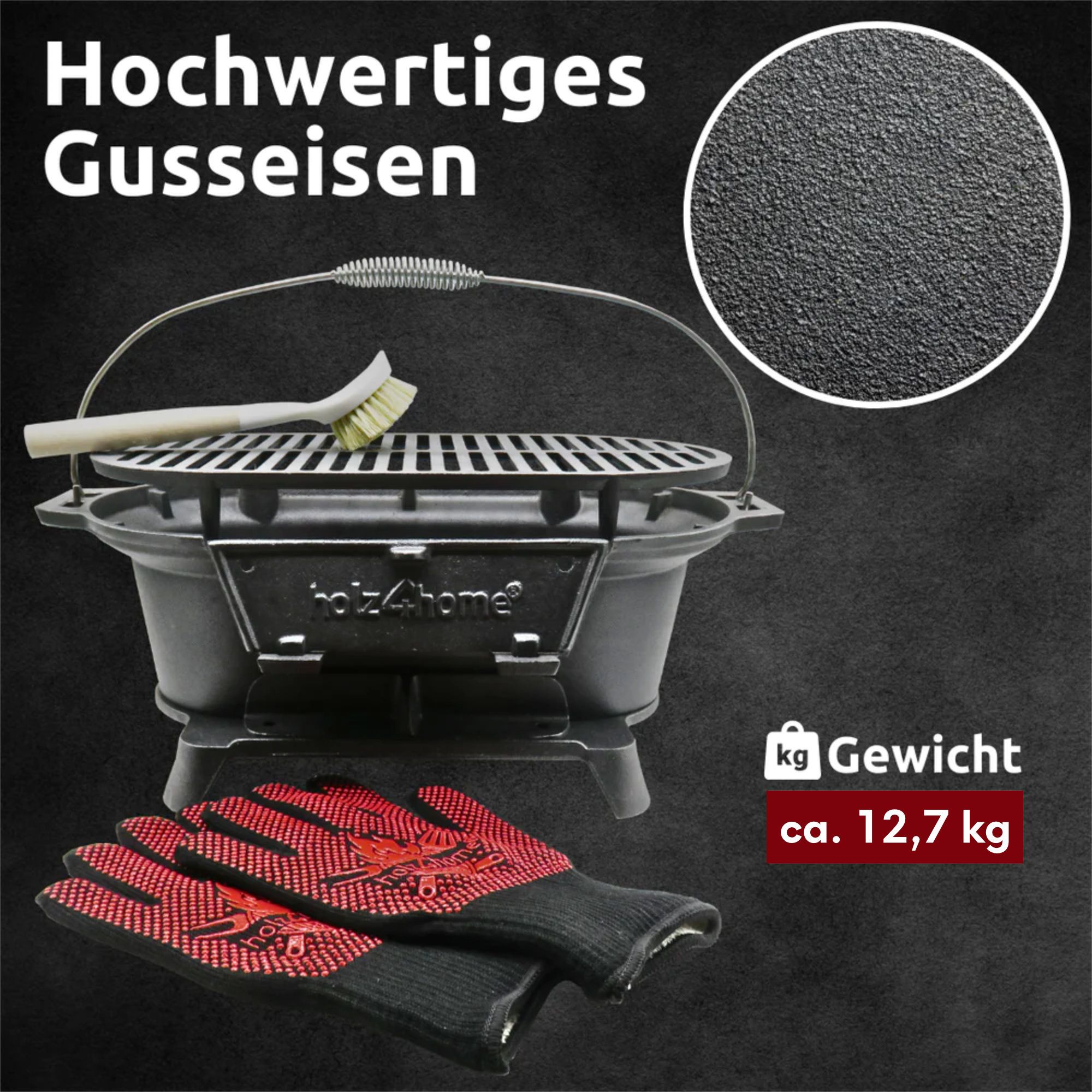 XXL Gusseisen Holzkohle Grill mit Grillrost | Camping Grill, Hibachi Style