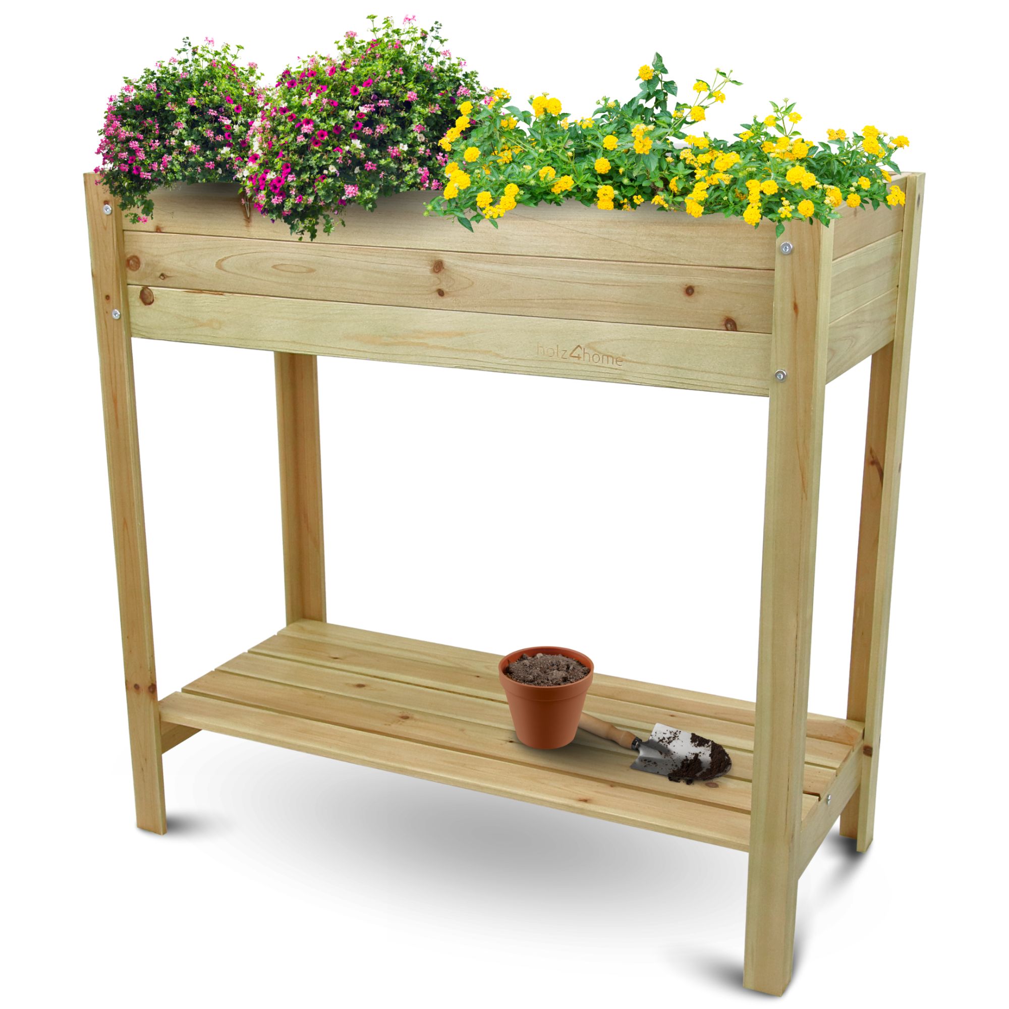 kalb Hochbeet aus Tannenholz inkl. Vlies-Einlegefolie, Hochbeet für Gemüse-, Kräuter- und Blumenanbau, Schutz vor Schnecken und Schädlingen, einfacher Aufbau, integrierte Ablage