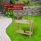 kalb Hochbeet aus Tannenholz inkl. Vlies-Einlegefolie, Hochbeet für Gemüse-, Kräuter- und Blumenanbau, Schutz vor Schnecken und Schädlingen, einfacher Aufbau, integrierte Ablage grauweiß