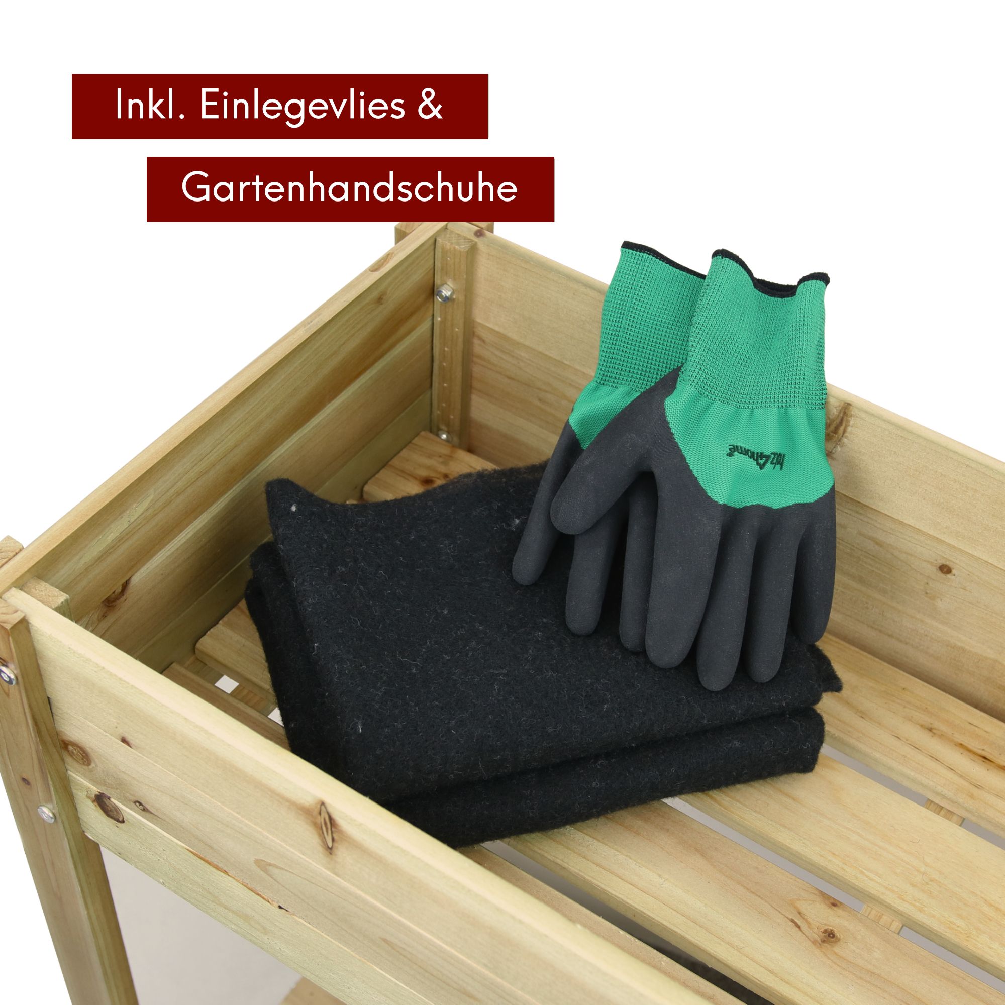kalb Hochbeet aus Tannenholz inkl. Vlies-Einlegefolie, Hochbeet für Gemüse-, Kräuter- und Blumenanbau, Schutz vor Schnecken und Schädlingen, einfacher Aufbau, integrierte Ablage