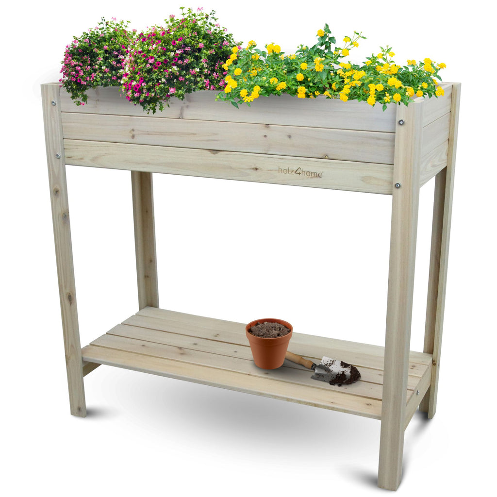 kalb Hochbeet aus Tannenholz inkl. Vlies-Einlegefolie, Hochbeet für Gemüse-, Kräuter- und Blumenanbau, Schutz vor Schnecken und Schädlingen, einfacher Aufbau, integrierte Ablage