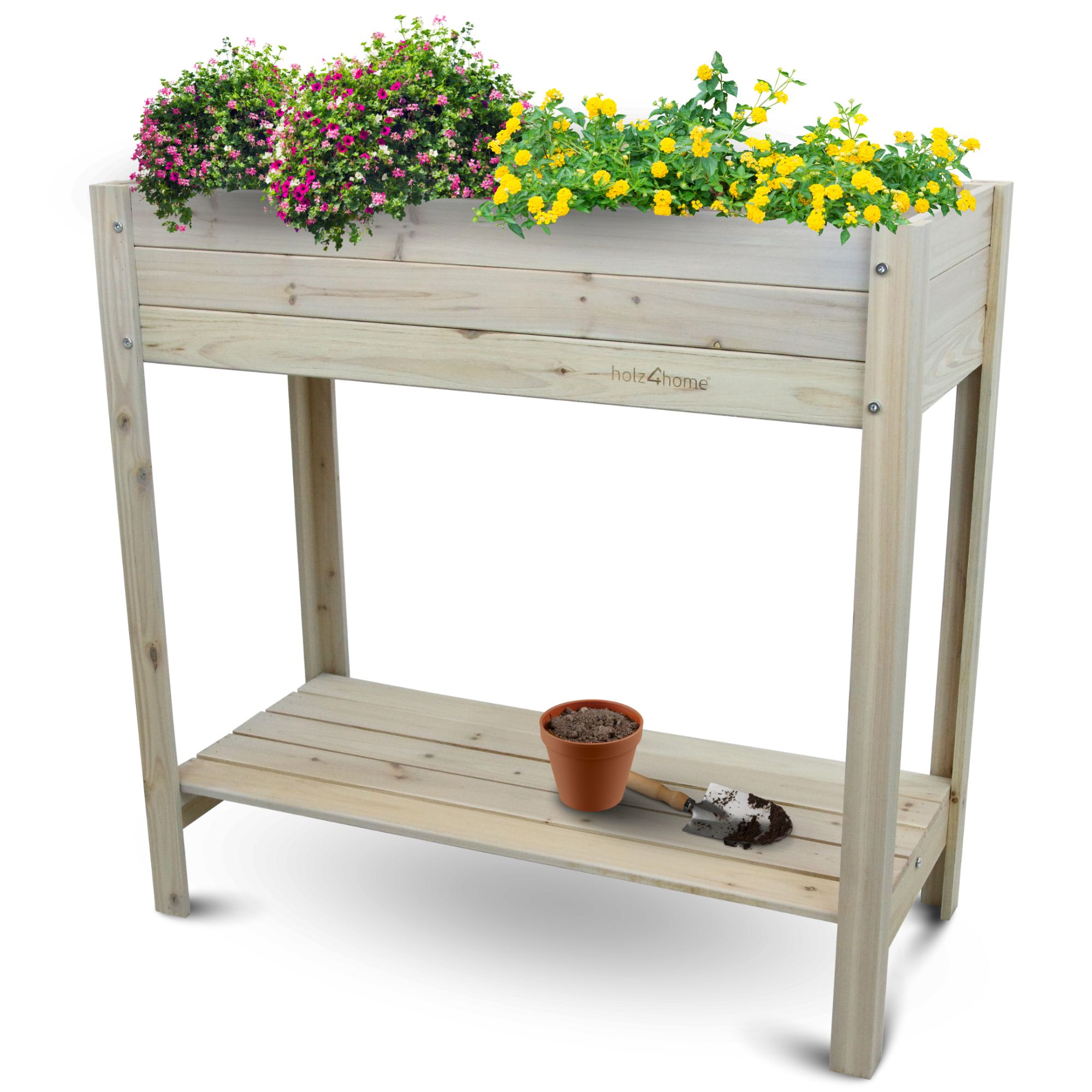 kalb Hochbeet aus Tannenholz inkl. Vlies-Einlegefolie, Hochbeet für Gemüse-, Kräuter- und Blumenanbau, Schutz vor Schnecken und Schädlingen, einfacher Aufbau, integrierte Ablage