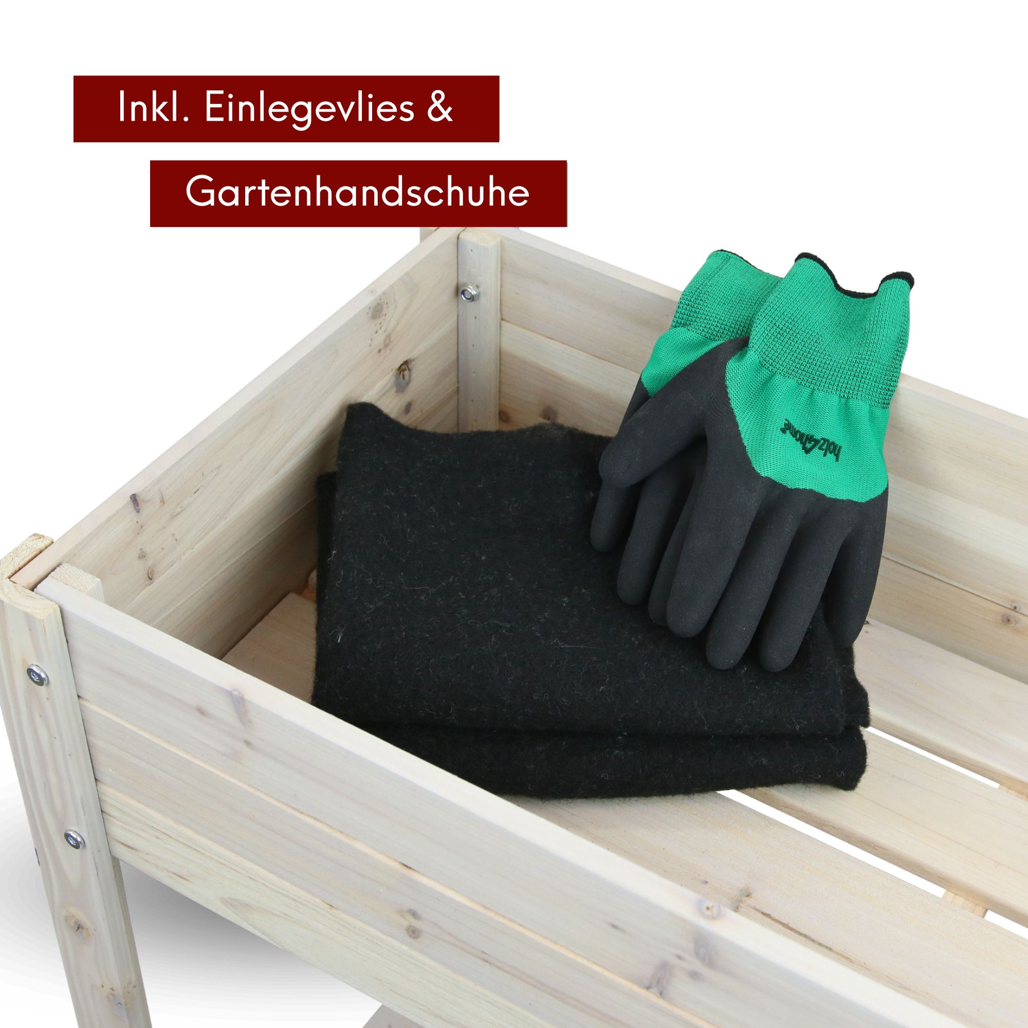 kalb Hochbeet aus Tannenholz inkl. Vlies-Einlegefolie, Hochbeet für Gemüse-, Kräuter- und Blumenanbau, Schutz vor Schnecken und Schädlingen, einfacher Aufbau, integrierte Ablage