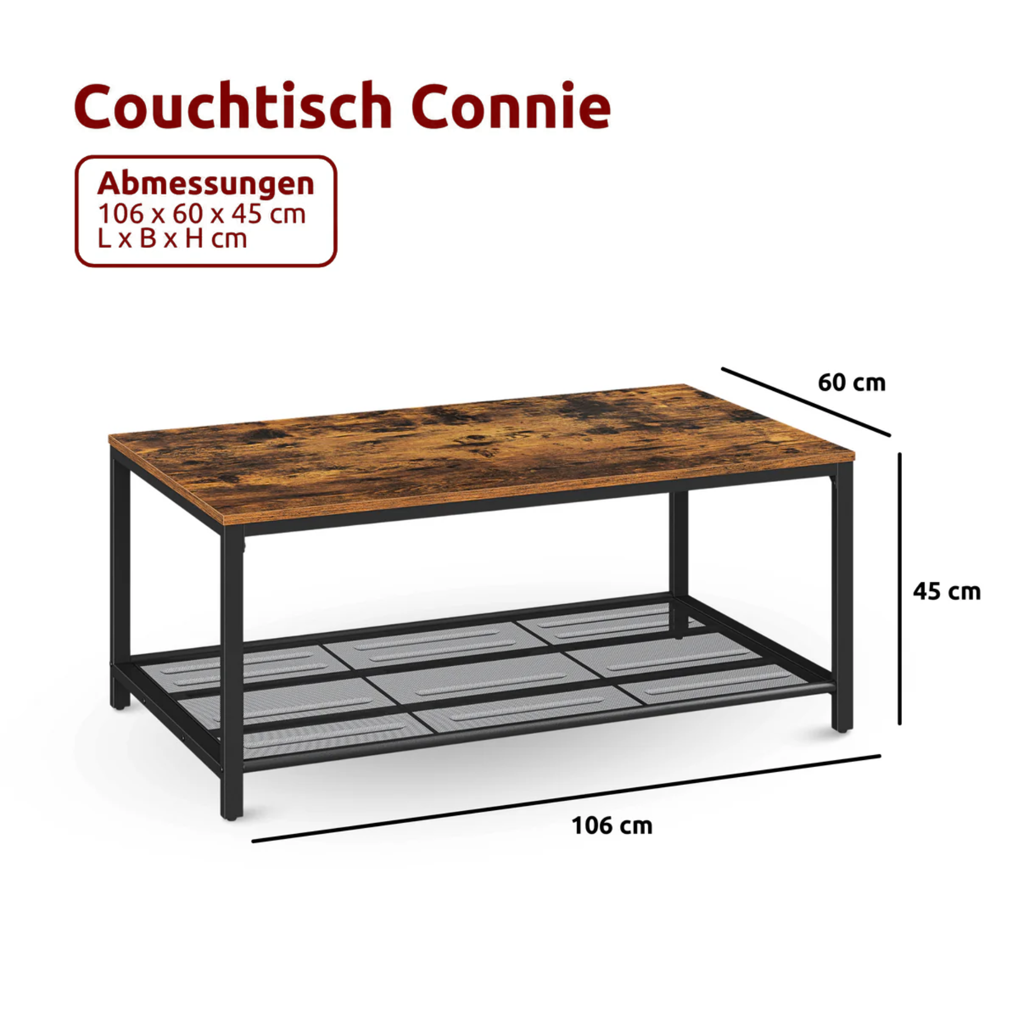 kalb | Couchtisch, Wohnzimmertisch, Holz & schwarzes Metall, stabil & langlebig, Couch Tisch für Wohnzimmer & Sofa, moderner Industrial Stil