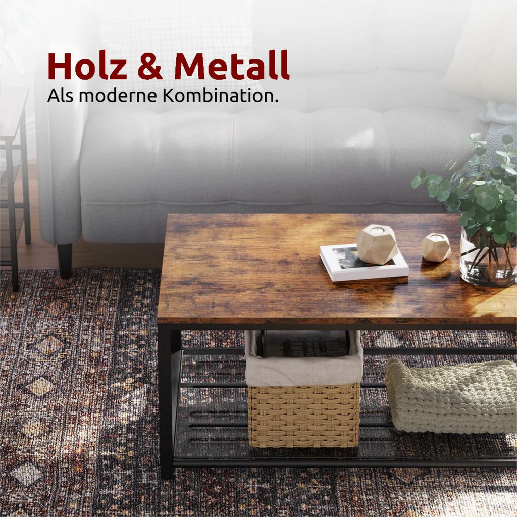 kalb | Couchtisch, Wohnzimmertisch, Holz & schwarzes Metall, stabil & langlebig, Couch Tisch für Wohnzimmer & Sofa, moderner Industrial Stil