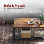 kalb | Couchtisch, Wohnzimmertisch, Holz & schwarzes Metall, stabil & langlebig, Couch Tisch für Wohnzimmer & Sofa, moderner Industrial Stil Indie