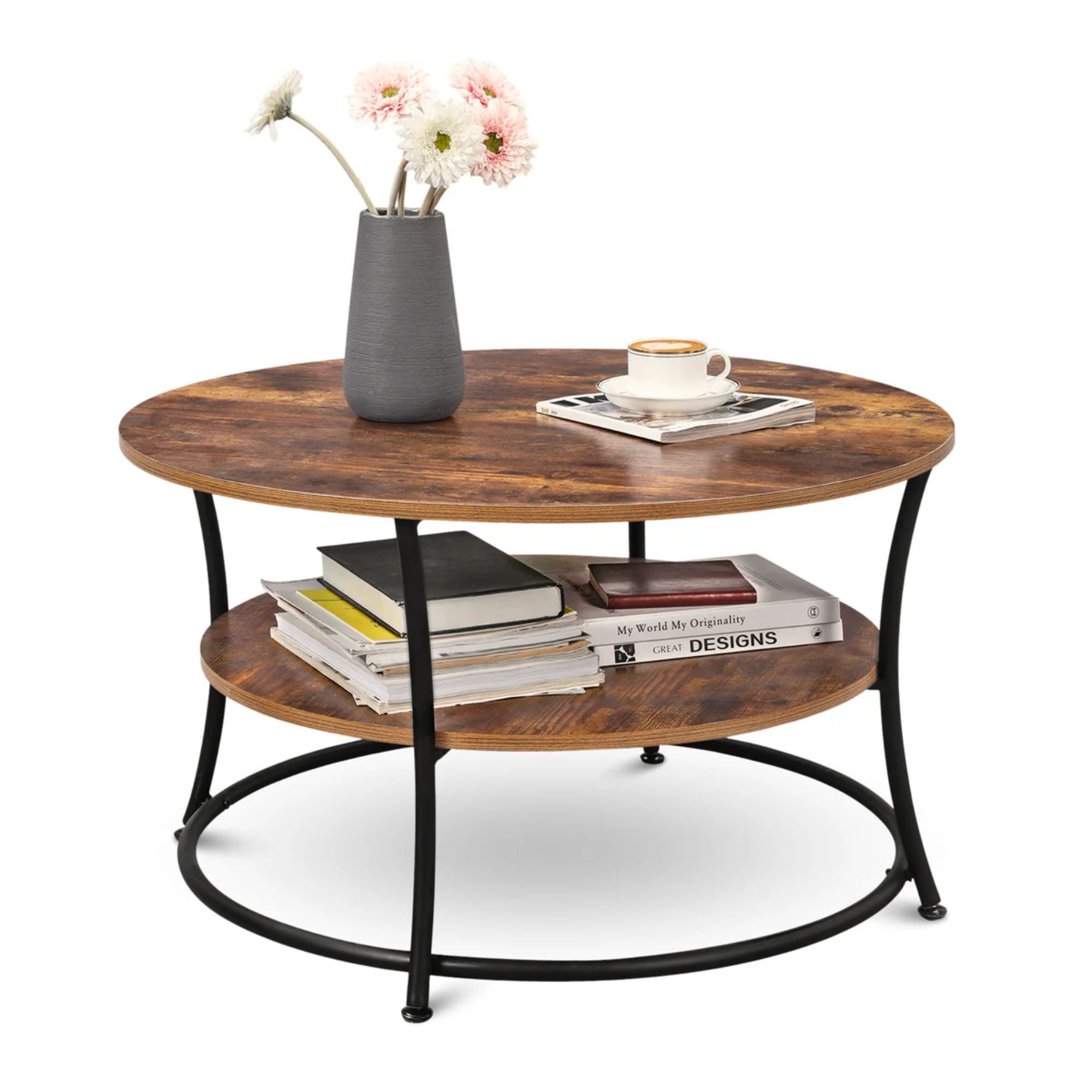 kalb | Couchtisch, Wohnzimmertisch, Holz & schwarzes Metall, stabil & langlebig, Couch Tisch für Wohnzimmer & Sofa, moderner Industrial Stil