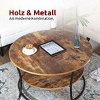 kalb | Couchtisch, Wohnzimmertisch, Holz & schwarzes Metall, stabil & langlebig, Couch Tisch für Wohnzimmer & Sofa, moderner Industrial Stil Indie