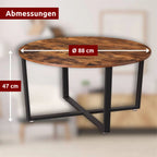 kalb | Couchtisch, Wohnzimmertisch, Holz & schwarzes Metall, stabil & langlebig, Couch Tisch für Wohnzimmer & Sofa, moderner Industrial Stil Indie