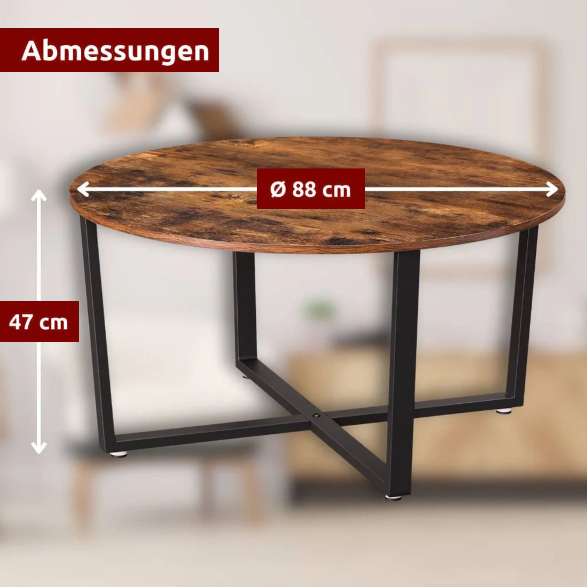 kalb | Couchtisch, Wohnzimmertisch, Holz & schwarzes Metall, stabil & langlebig, Couch Tisch für Wohnzimmer & Sofa, moderner Industrial Stil