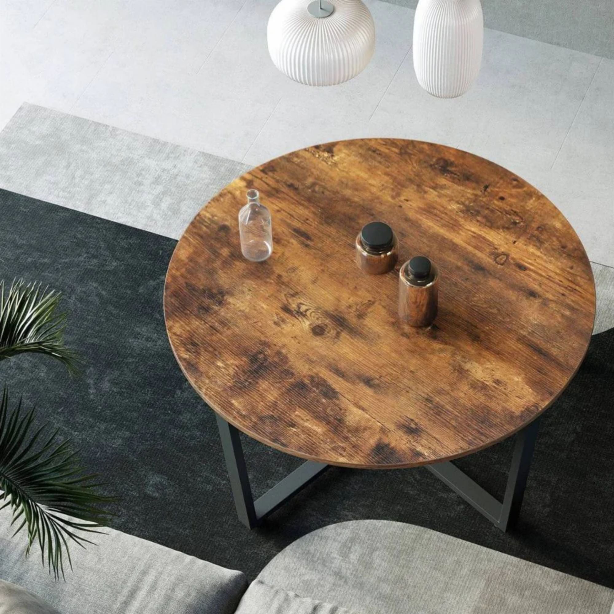 kalb | Couchtisch, Wohnzimmertisch, Holz & schwarzes Metall, stabil & langlebig, Couch Tisch für Wohnzimmer & Sofa, moderner Industrial Stil