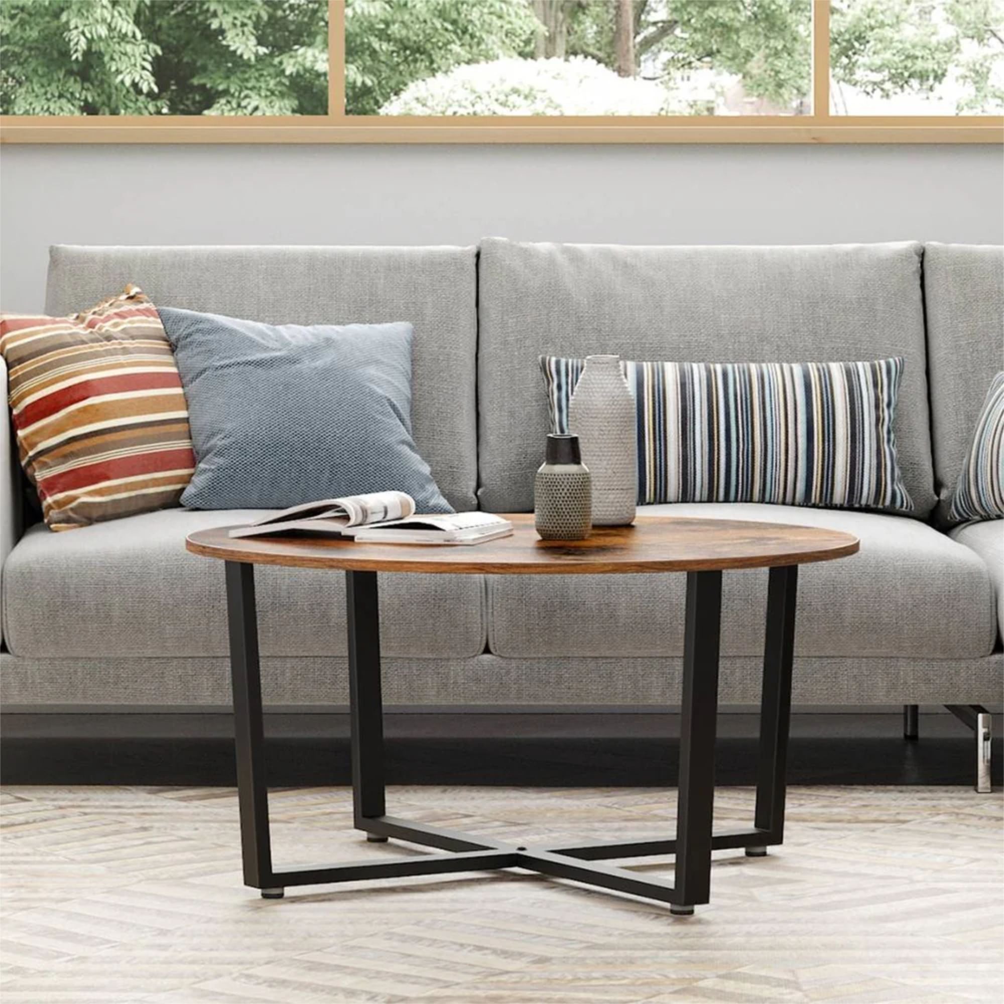 kalb | Couchtisch, Wohnzimmertisch, Holz & schwarzes Metall, stabil & langlebig, Couch Tisch für Wohnzimmer & Sofa, moderner Industrial Stil