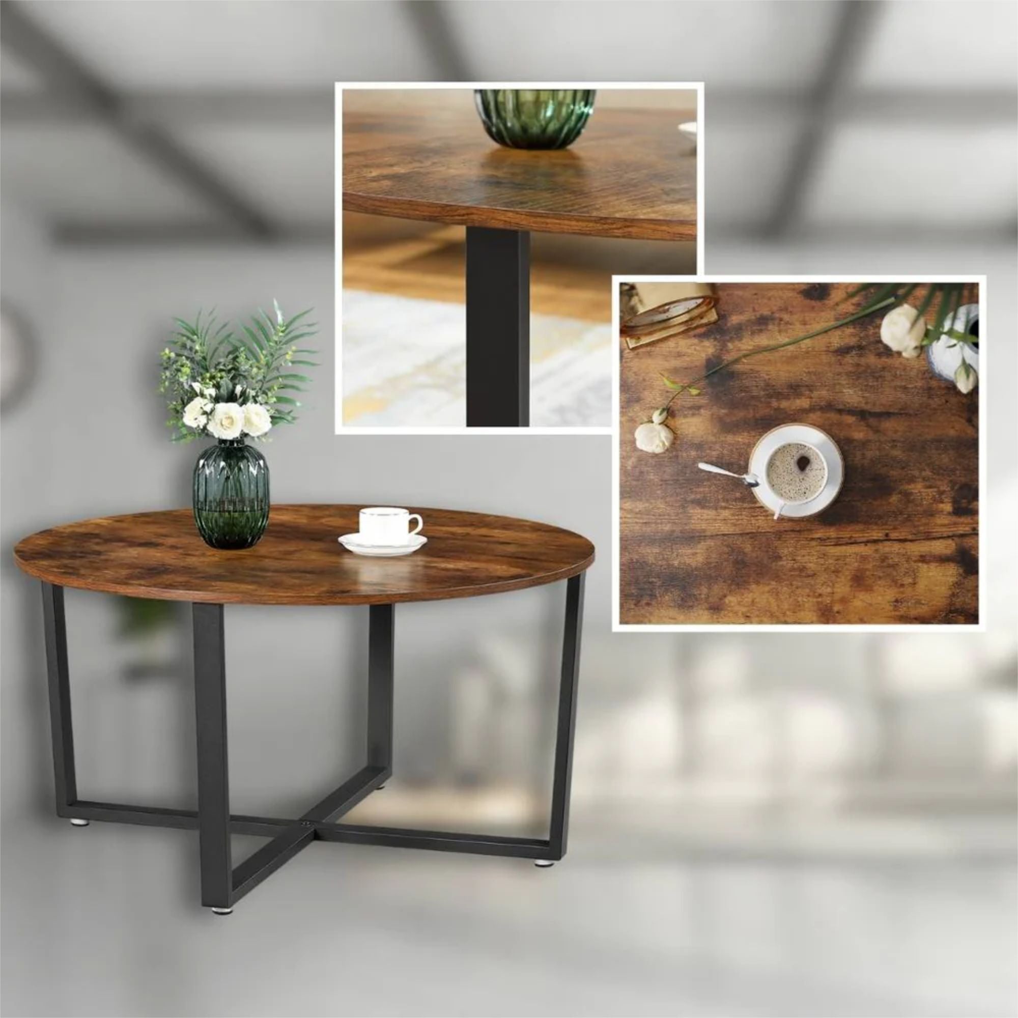 kalb | Couchtisch, Wohnzimmertisch, Holz & schwarzes Metall, stabil & langlebig, Couch Tisch für Wohnzimmer & Sofa, moderner Industrial Stil