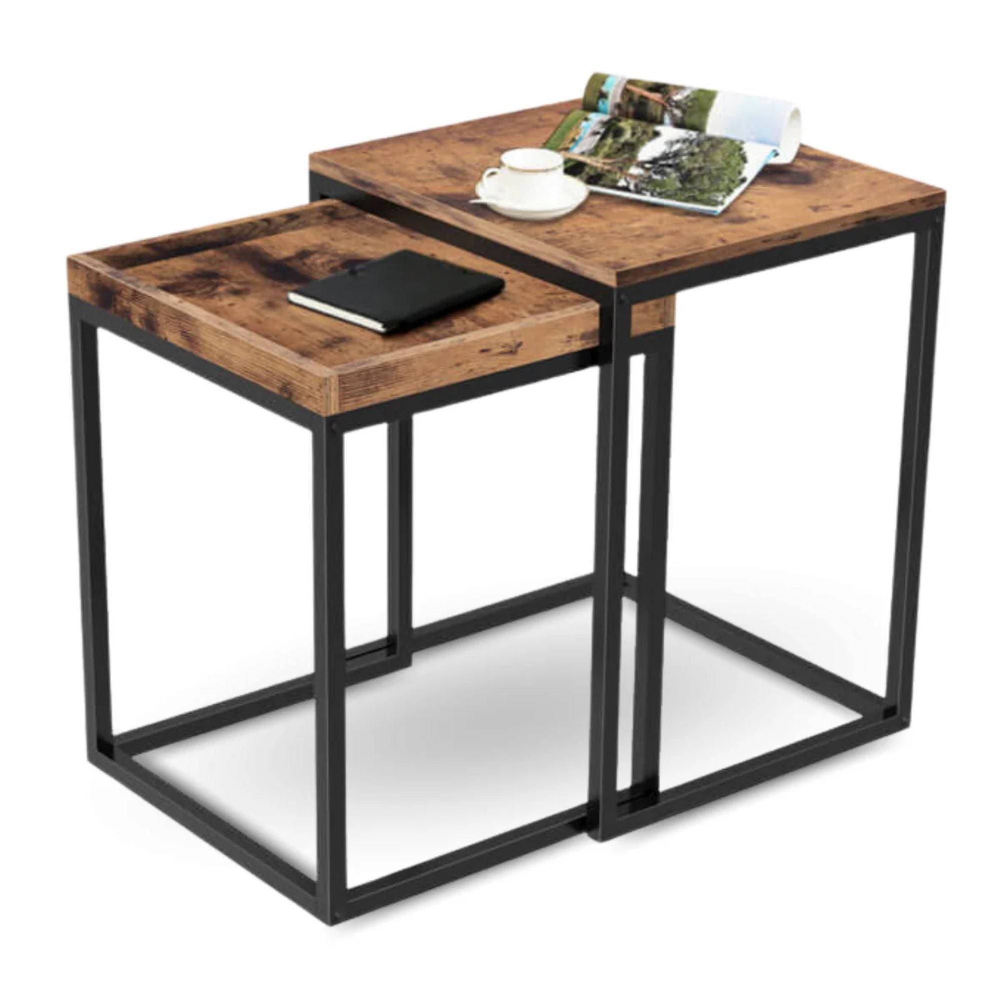 kalb | Couchtisch, Wohnzimmertisch, Holz & schwarzes Metall, stabil & langlebig, Couch Tisch für Wohnzimmer & Sofa, moderner Industrial Stil