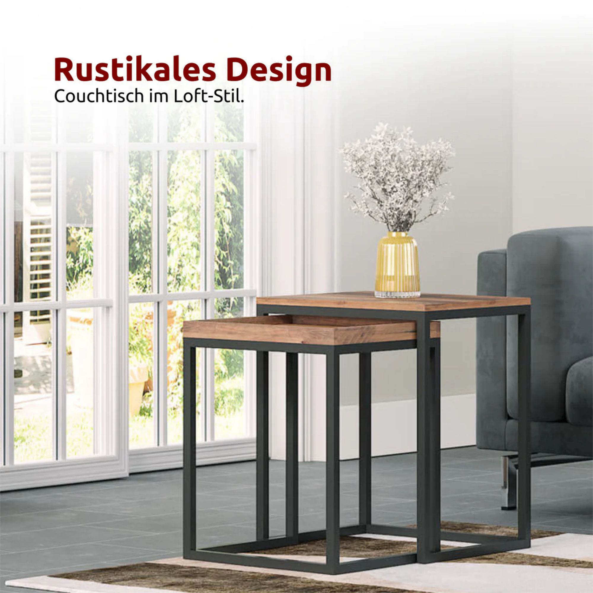 kalb | Couchtisch, Wohnzimmertisch, Holz & schwarzes Metall, stabil & langlebig, Couch Tisch für Wohnzimmer & Sofa, moderner Industrial Stil