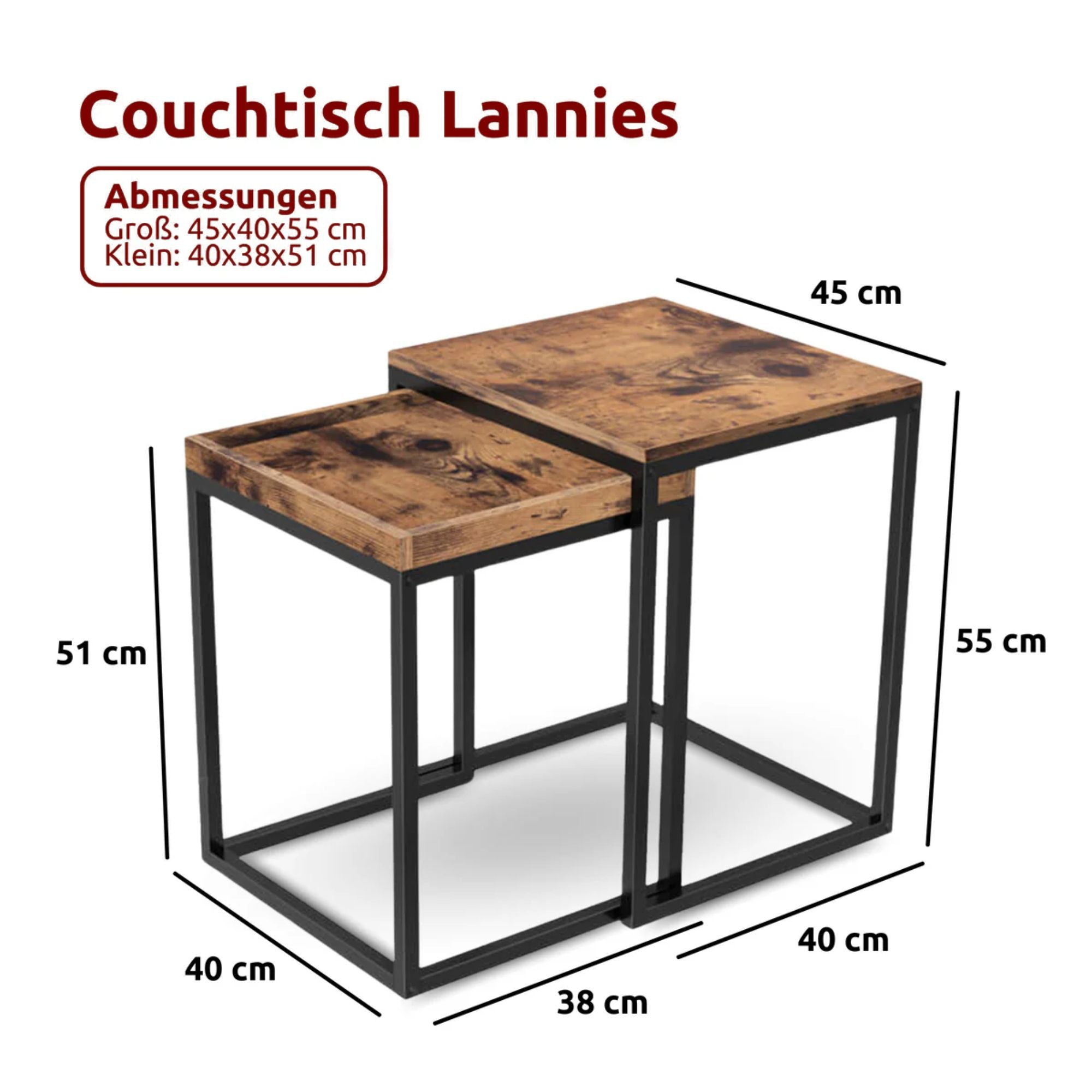 kalb | Couchtisch, Wohnzimmertisch, Holz & schwarzes Metall, stabil & langlebig, Couch Tisch für Wohnzimmer & Sofa, moderner Industrial Stil