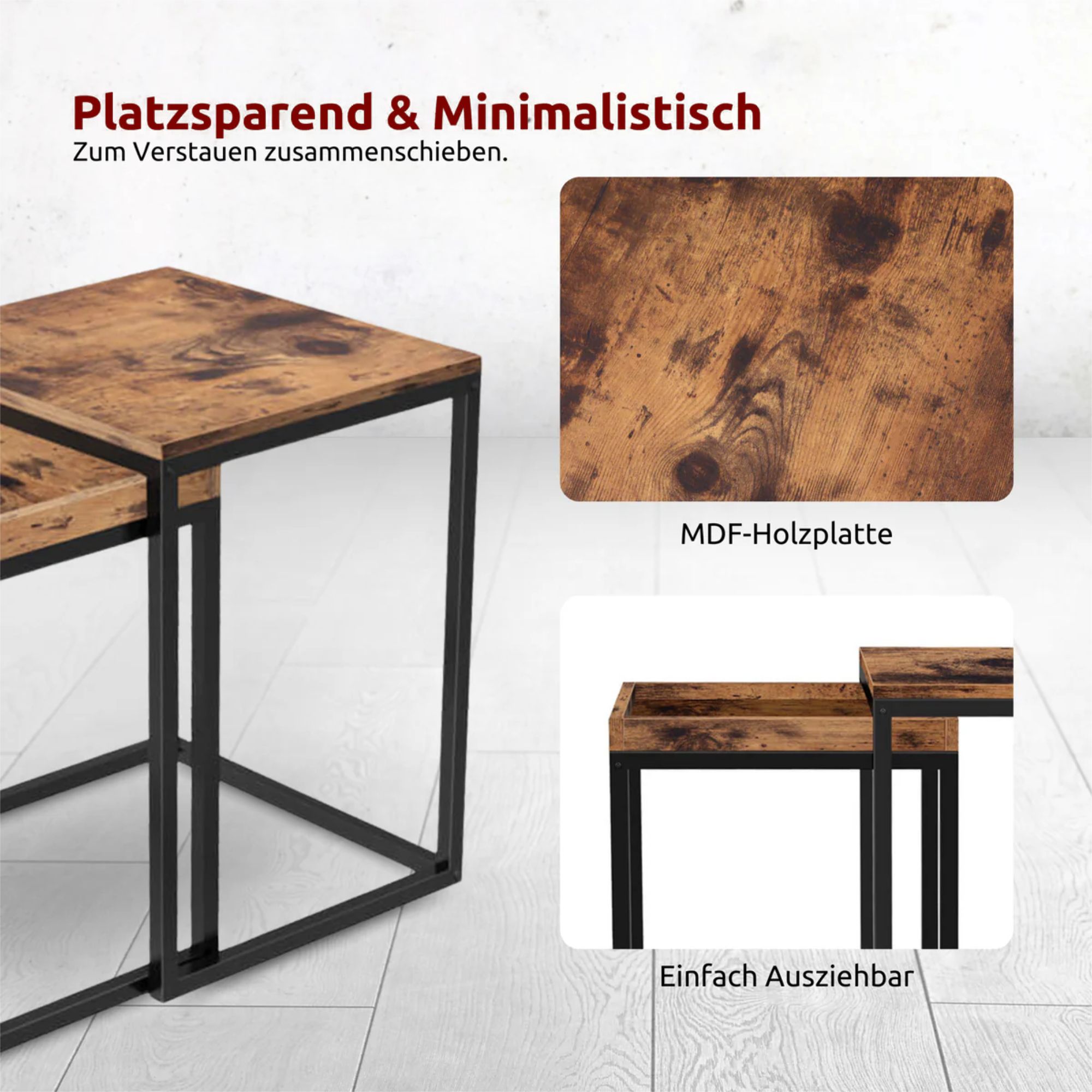 kalb | Couchtisch, Wohnzimmertisch, Holz & schwarzes Metall, stabil & langlebig, Couch Tisch für Wohnzimmer & Sofa, moderner Industrial Stil