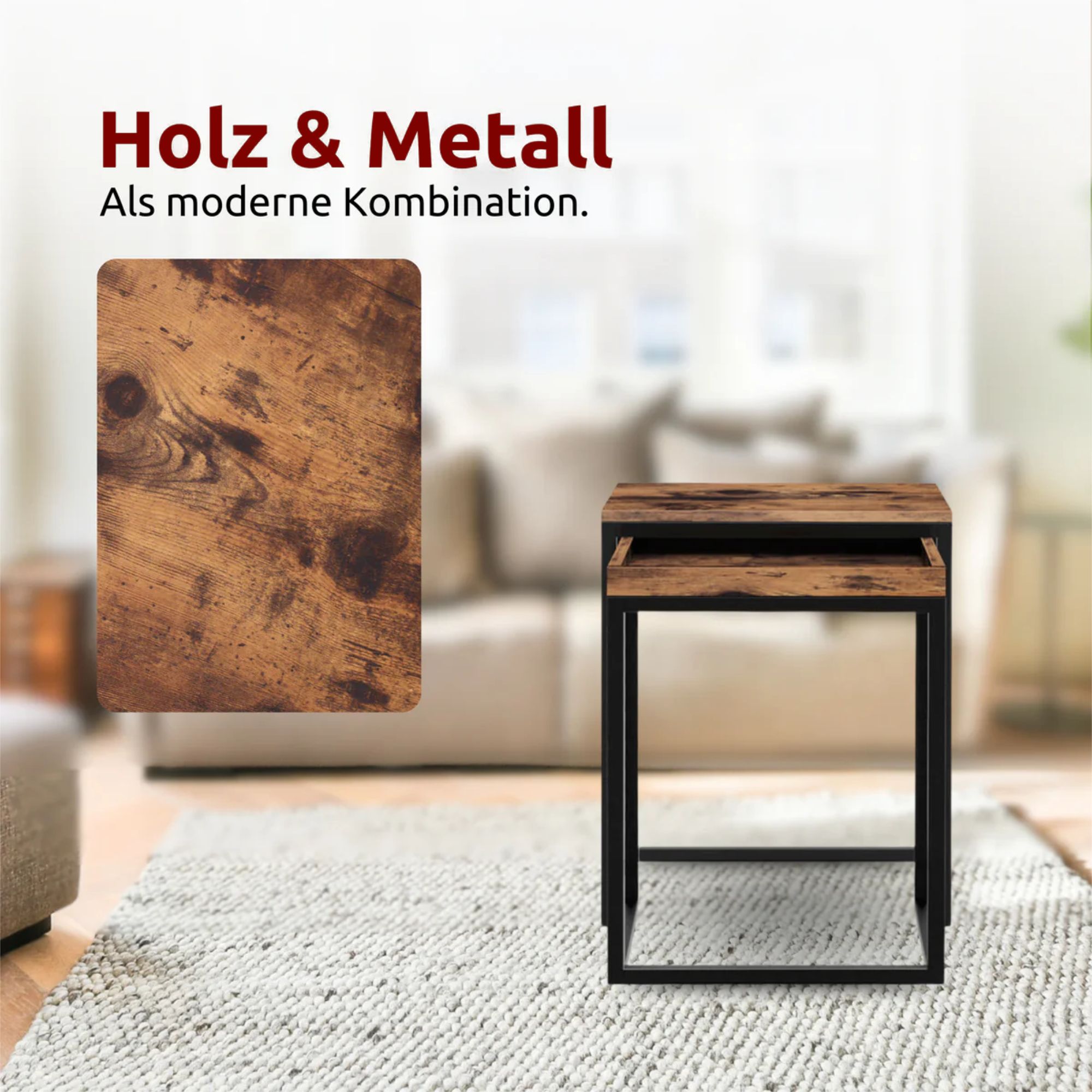 kalb | Couchtisch, Wohnzimmertisch, Holz & schwarzes Metall, stabil & langlebig, Couch Tisch für Wohnzimmer & Sofa, moderner Industrial Stil