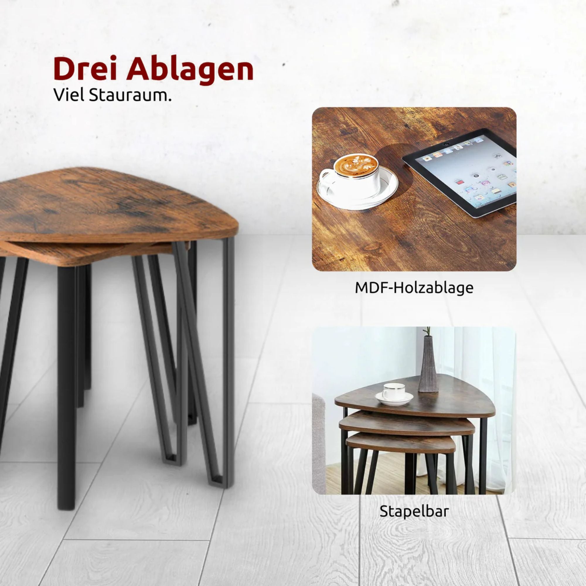 kalb | Couchtisch, Wohnzimmertisch, Holz & schwarzes Metall, stabil & langlebig, Couch Tisch für Wohnzimmer & Sofa, moderner Industrial Stil