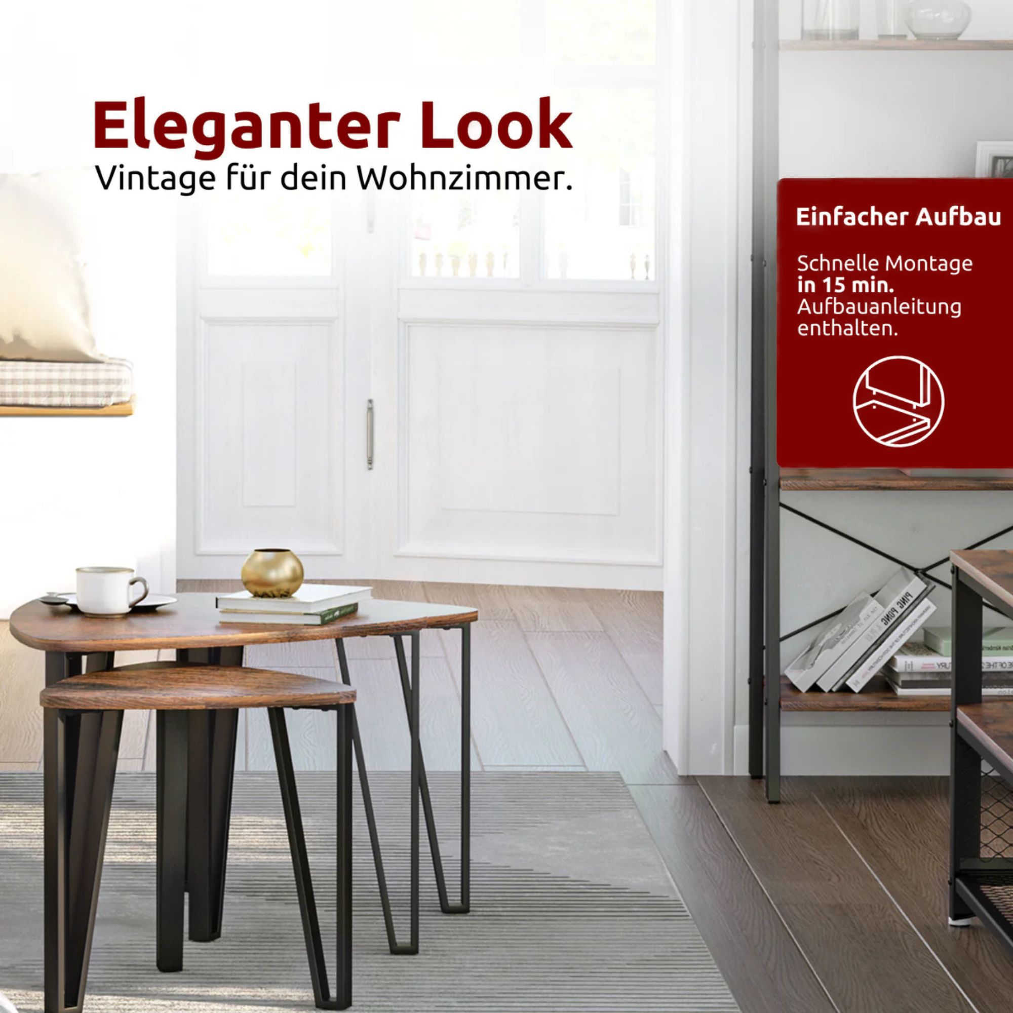 kalb | Couchtisch, Wohnzimmertisch, Holz & schwarzes Metall, stabil & langlebig, Couch Tisch für Wohnzimmer & Sofa, moderner Industrial Stil