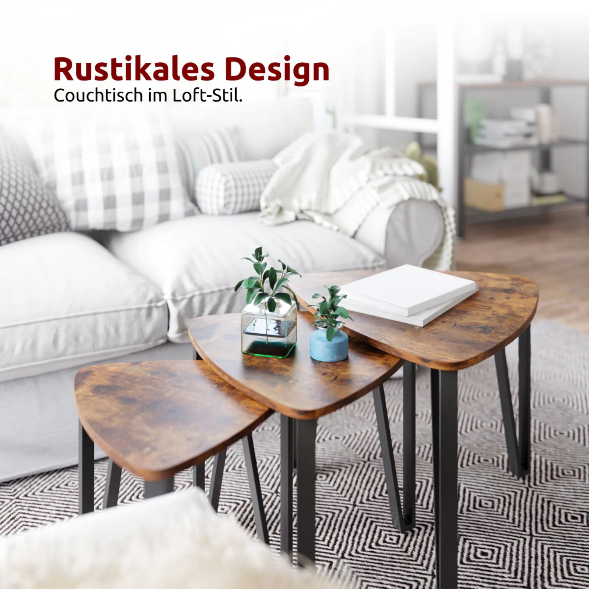 kalb | Couchtisch, Wohnzimmertisch, Holz & schwarzes Metall, stabil & langlebig, Couch Tisch für Wohnzimmer & Sofa, moderner Industrial Stil