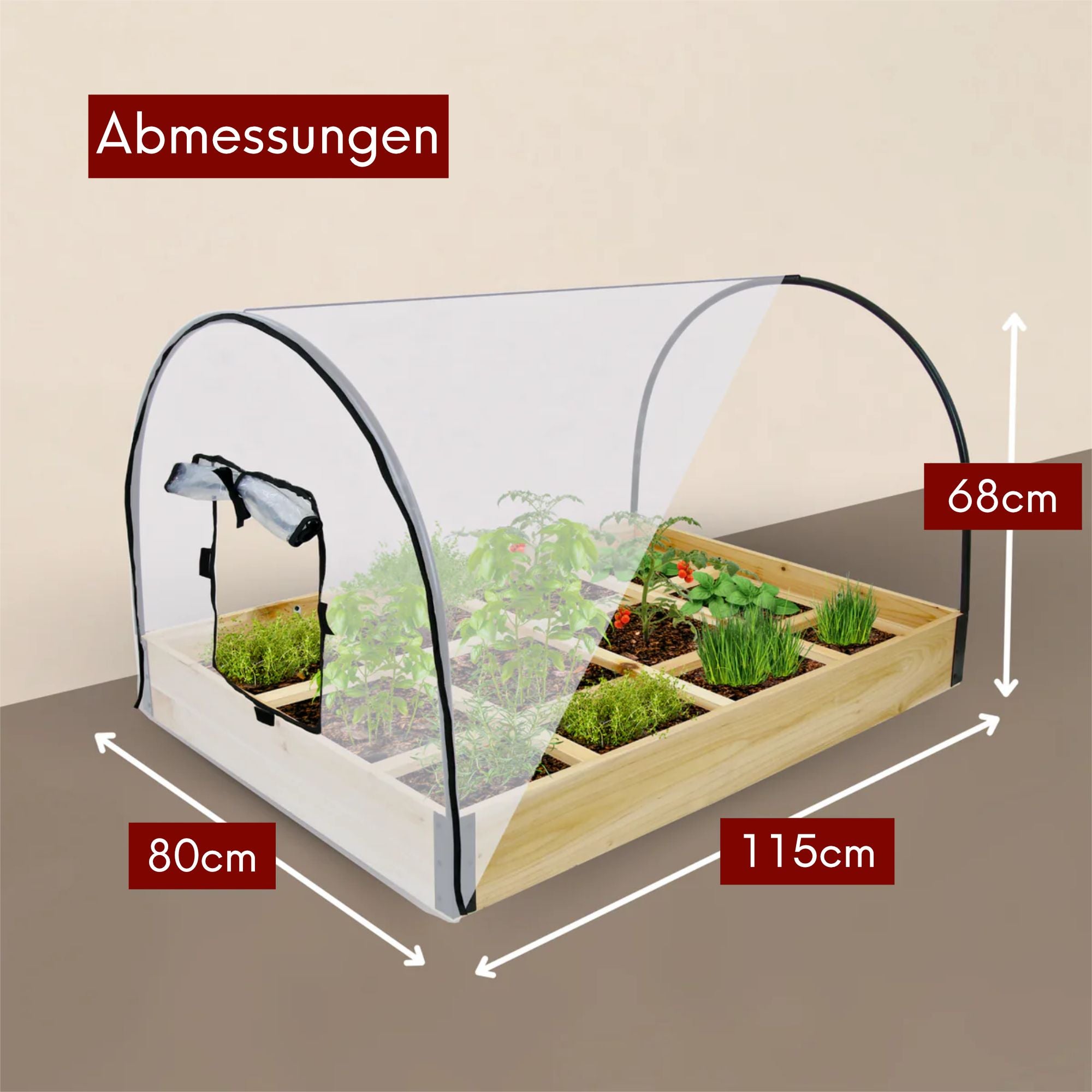 Gemüsebeet mit Abdeckung aus PVC 115cm x 80cm x 54cm I Frühbeet aus Holz