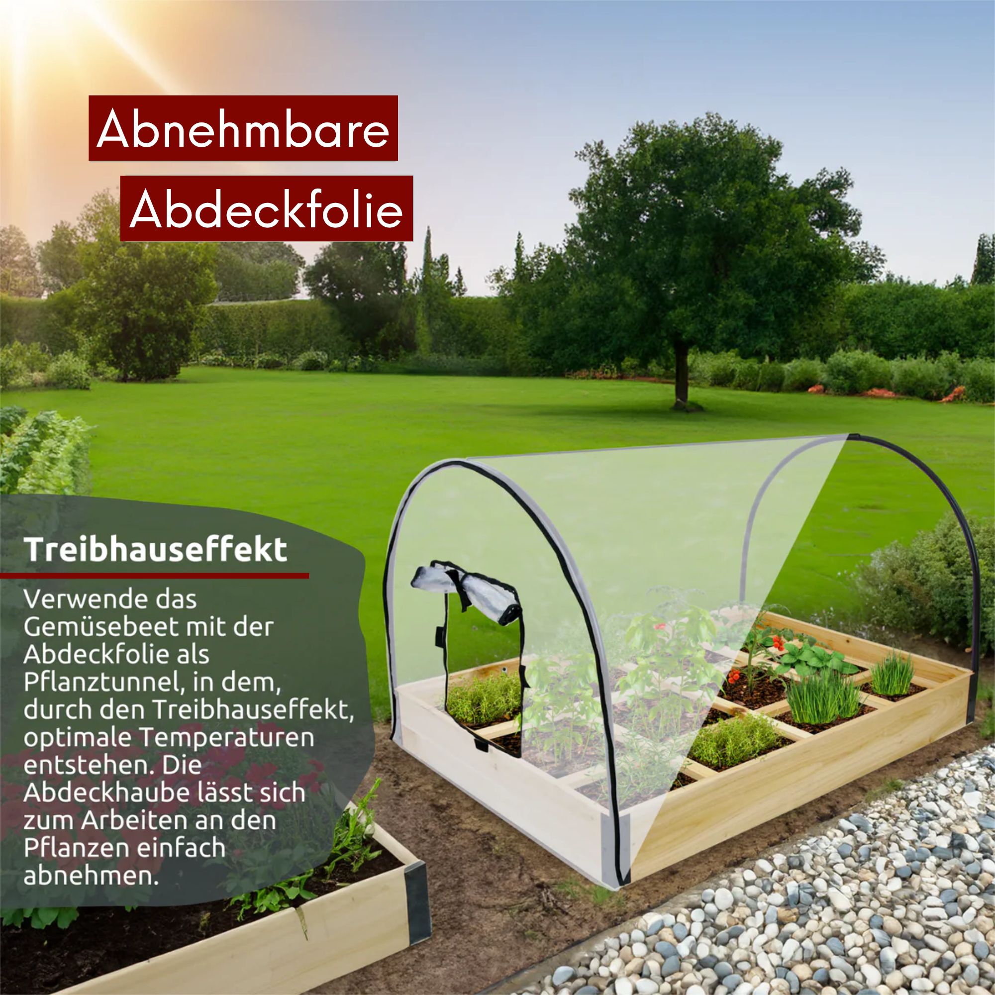 Gemüsebeet mit Abdeckung aus PVC 115cm x 80cm x 54cm I Frühbeet aus Holz