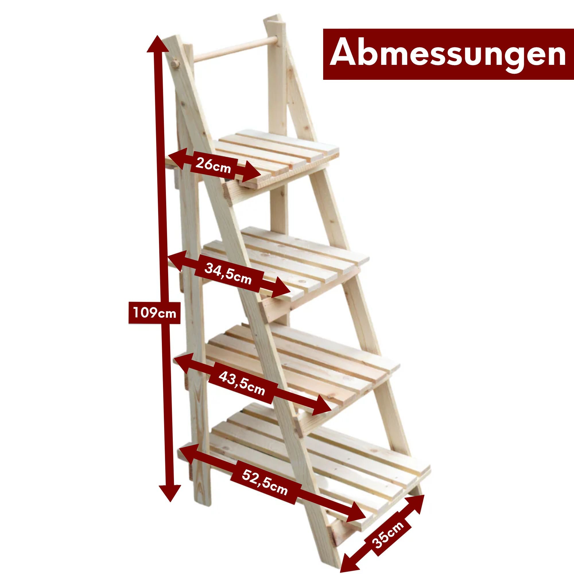 kalb Pflanzleiter Holz, 52,5 x 109 x 35 cm, klappbar & wetterfest, dekorative Blumentreppe, Pflanzenregal für Garten, Balkon & Terrasse, Naturholz