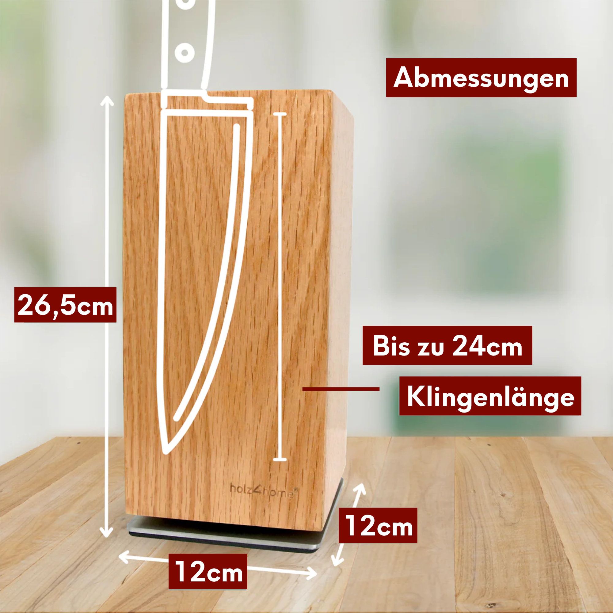 Magnetischer Messerblock 360° drehbar aus Eichenholz Eiche hell