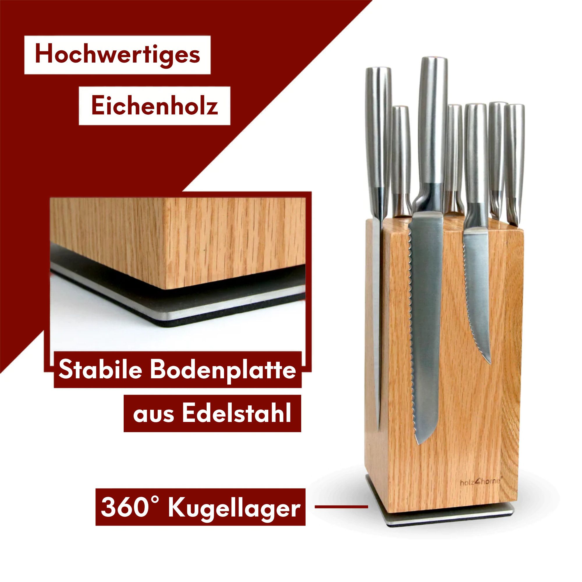 Magnetischer Messerblock 360° drehbar aus Eichenholz Eiche hell