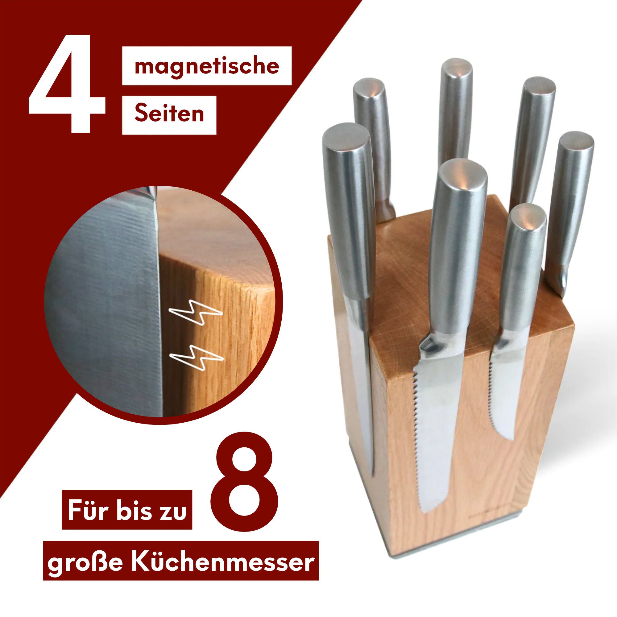 Magnetischer Messerblock 360° drehbar aus Eichenholz Eiche hell