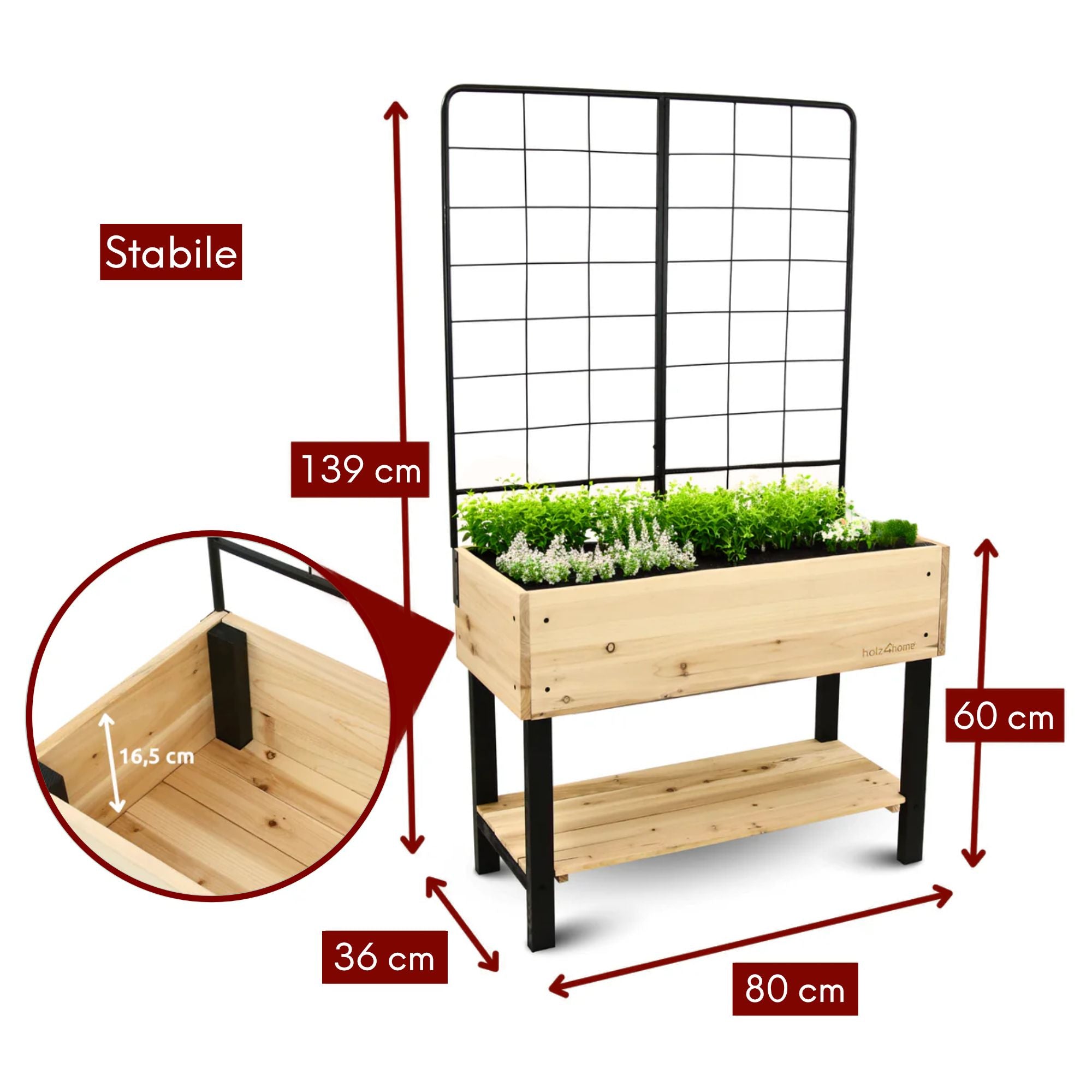 Hochbeet mit Rankgitter aus Metall I Ideal für den Balkon oder Terrasse