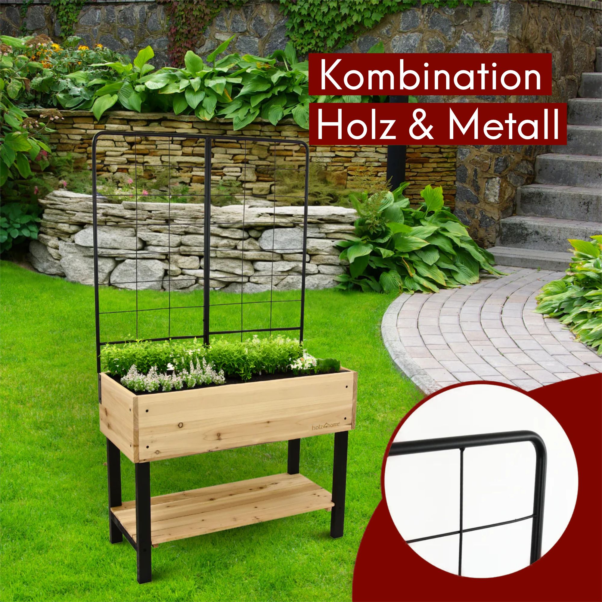 Hochbeet mit Rankgitter aus Metall I Ideal für den Balkon oder Terrasse