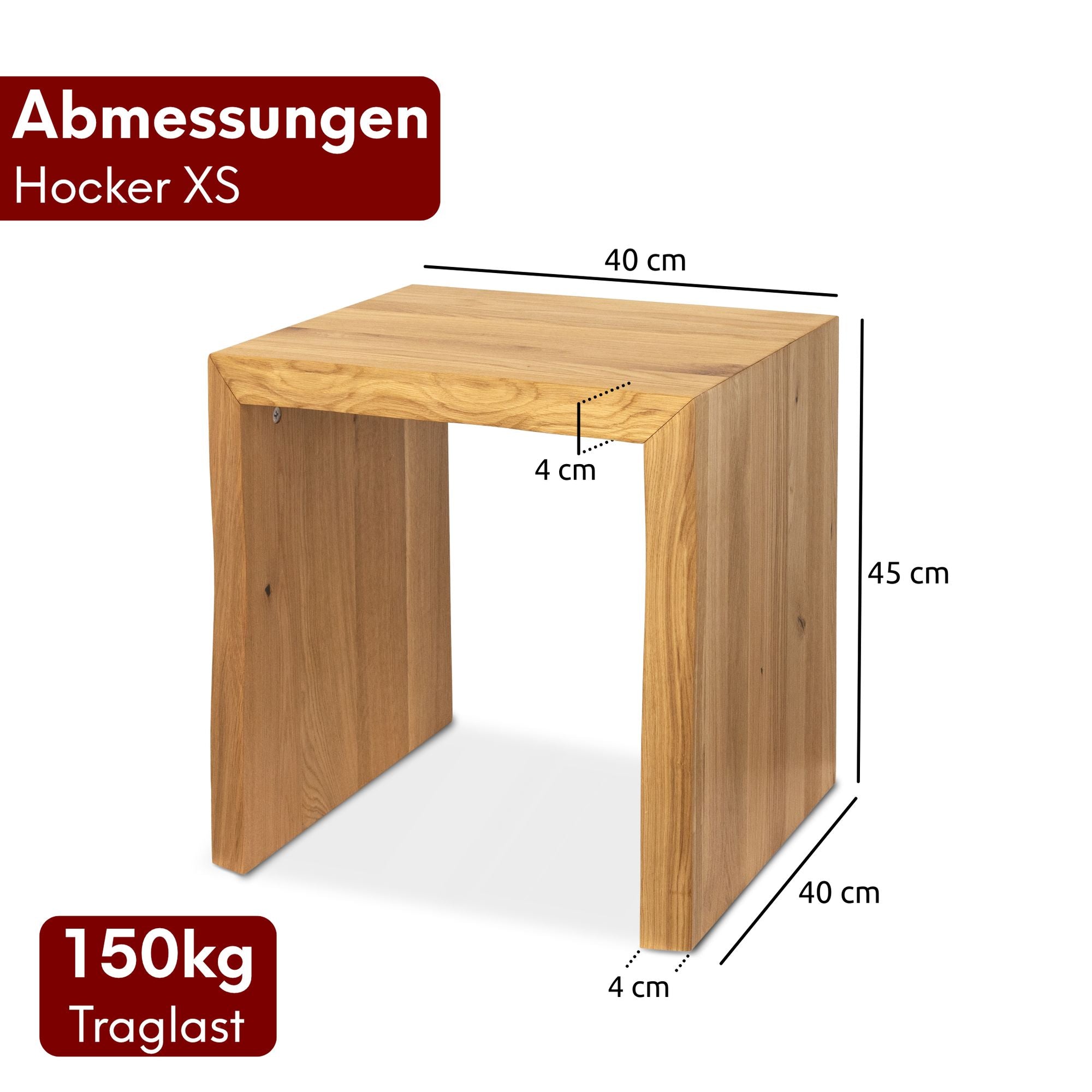 Holzbank Hocker aus massiver Eiche mit Baumkante