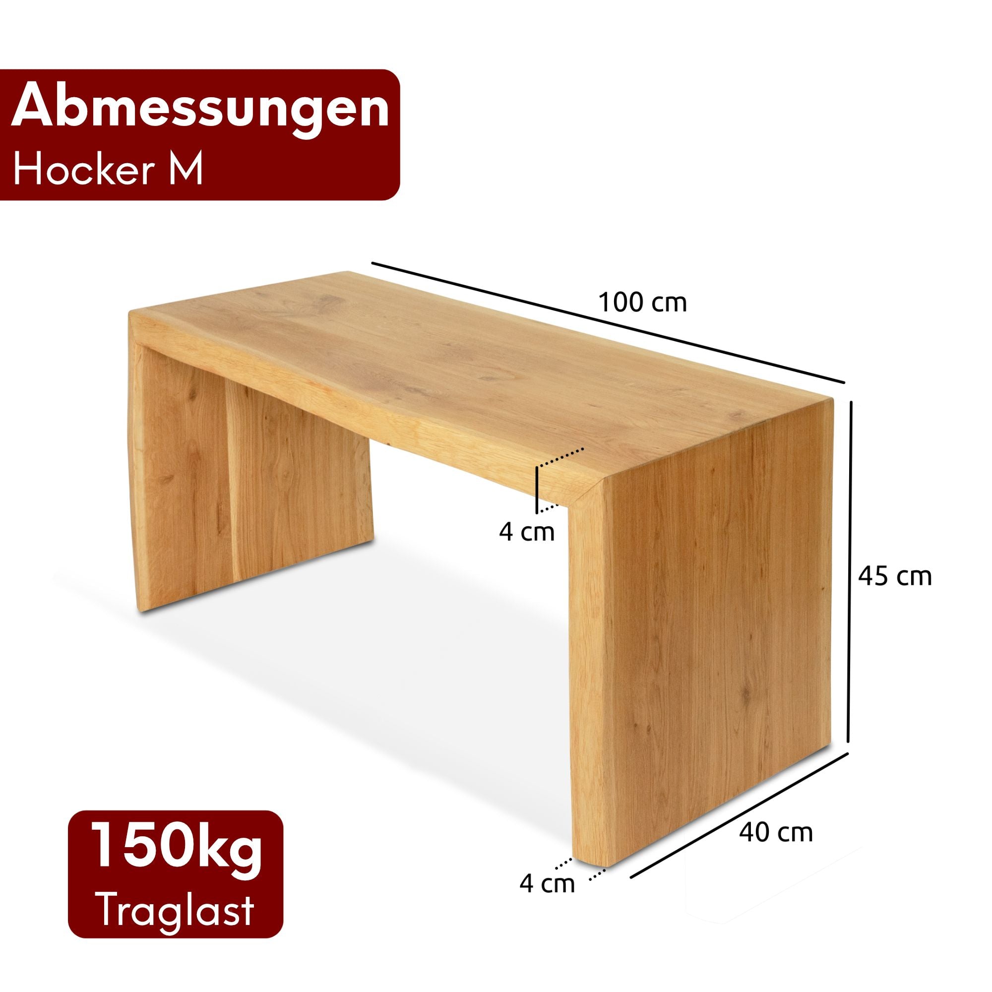 Holzbank Hocker aus massiver Eiche mit Baumkante