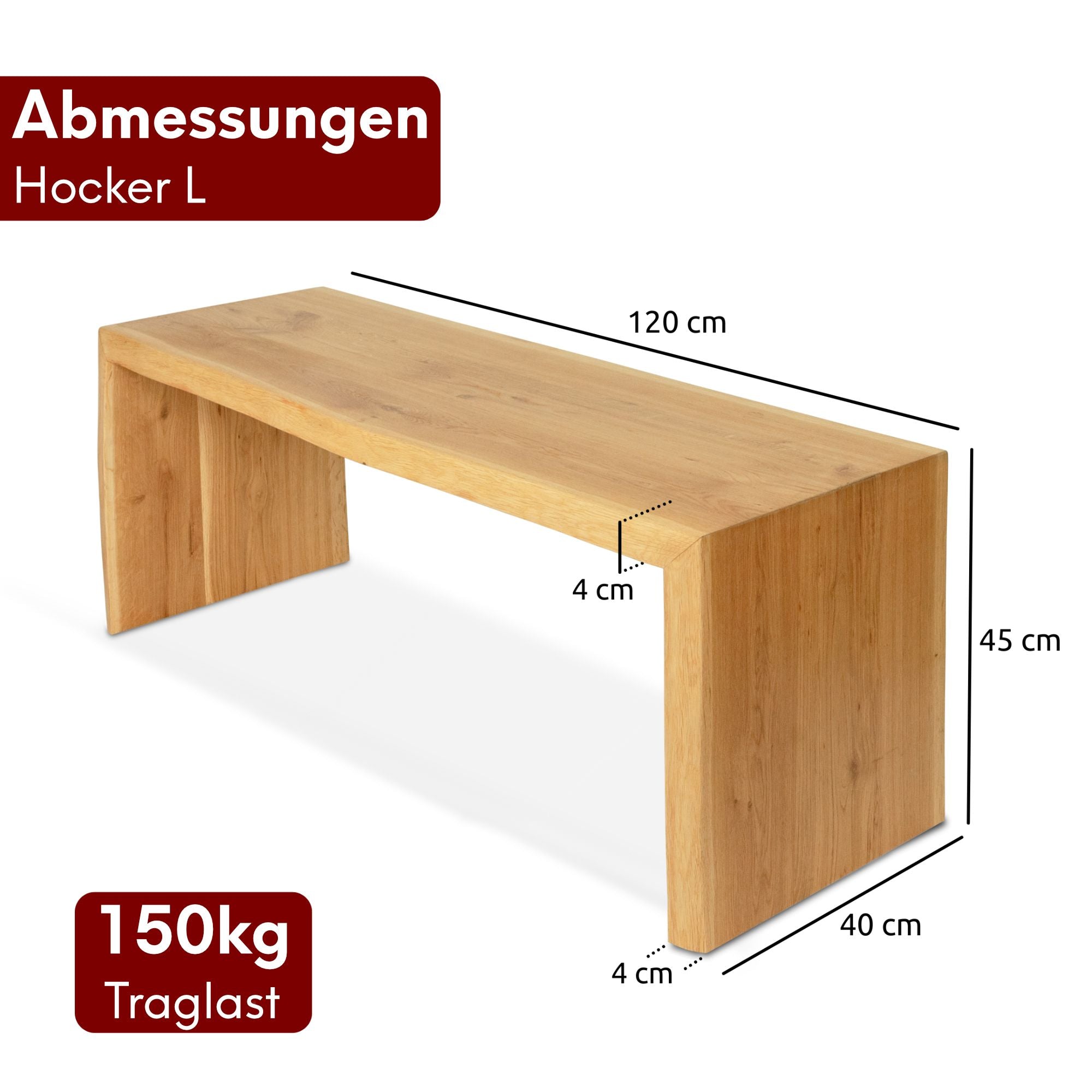Holzbank Hocker aus massiver Eiche mit Baumkante