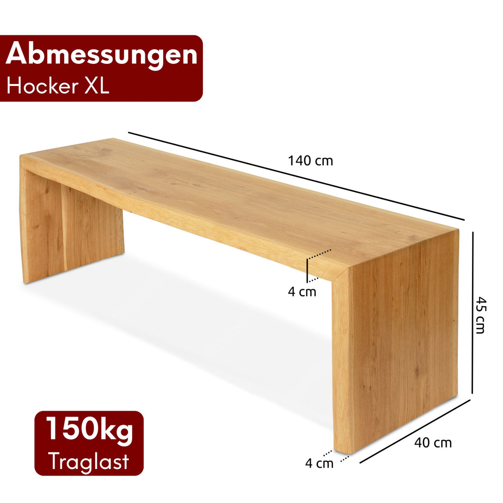 Holzbank Hocker aus massiver Eiche mit Baumkante