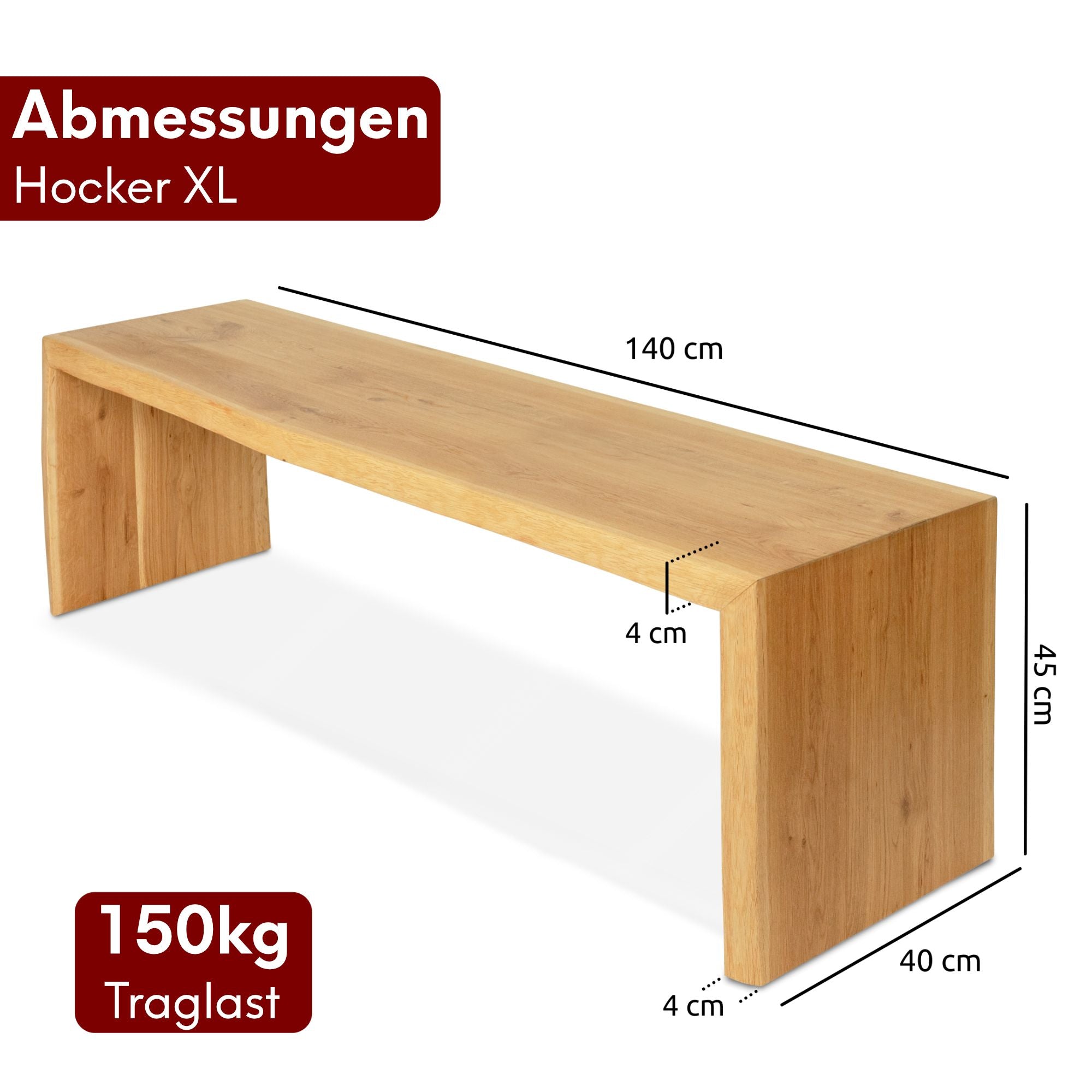 Holzbank Hocker aus massiver Eiche mit Baumkante