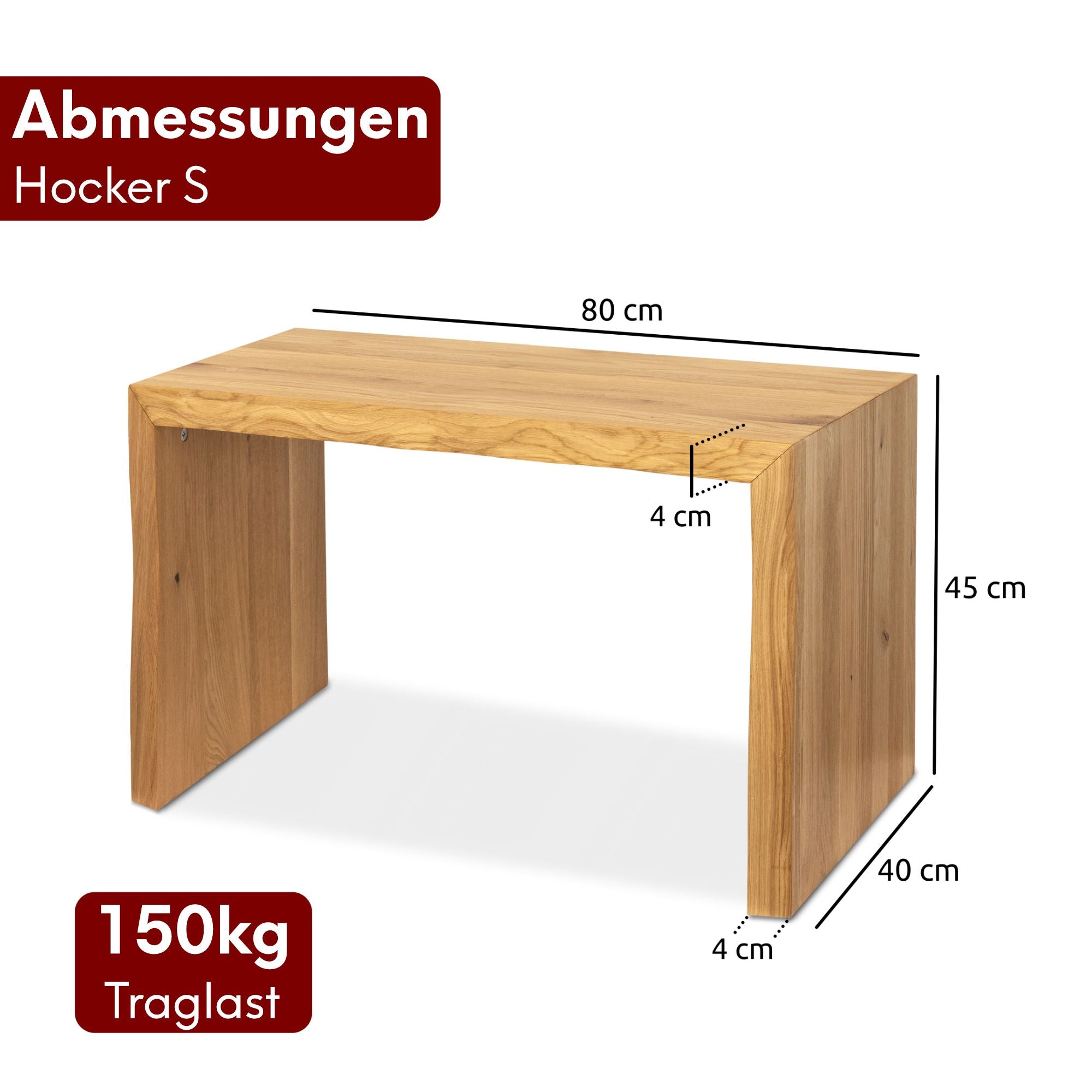 Holzbank Hocker aus massiver Eiche mit Baumkante