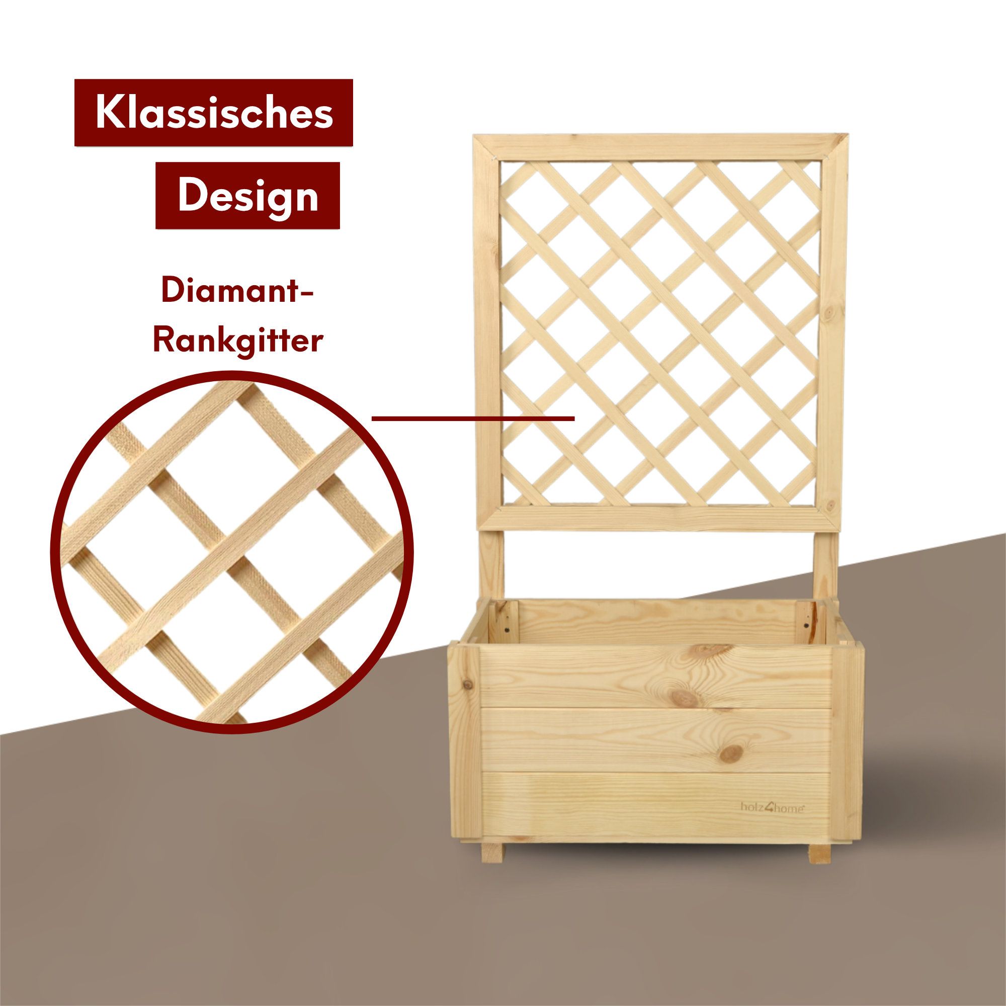 Pflanzkasten mit Rankgitter / Spalier aus Kiefer Größen  S / M / L