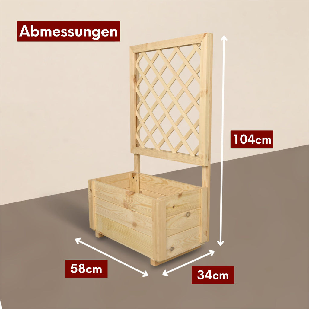 Pflanzkasten mit Rankgitter / Spalier aus Kiefer Größen  S / M / L
