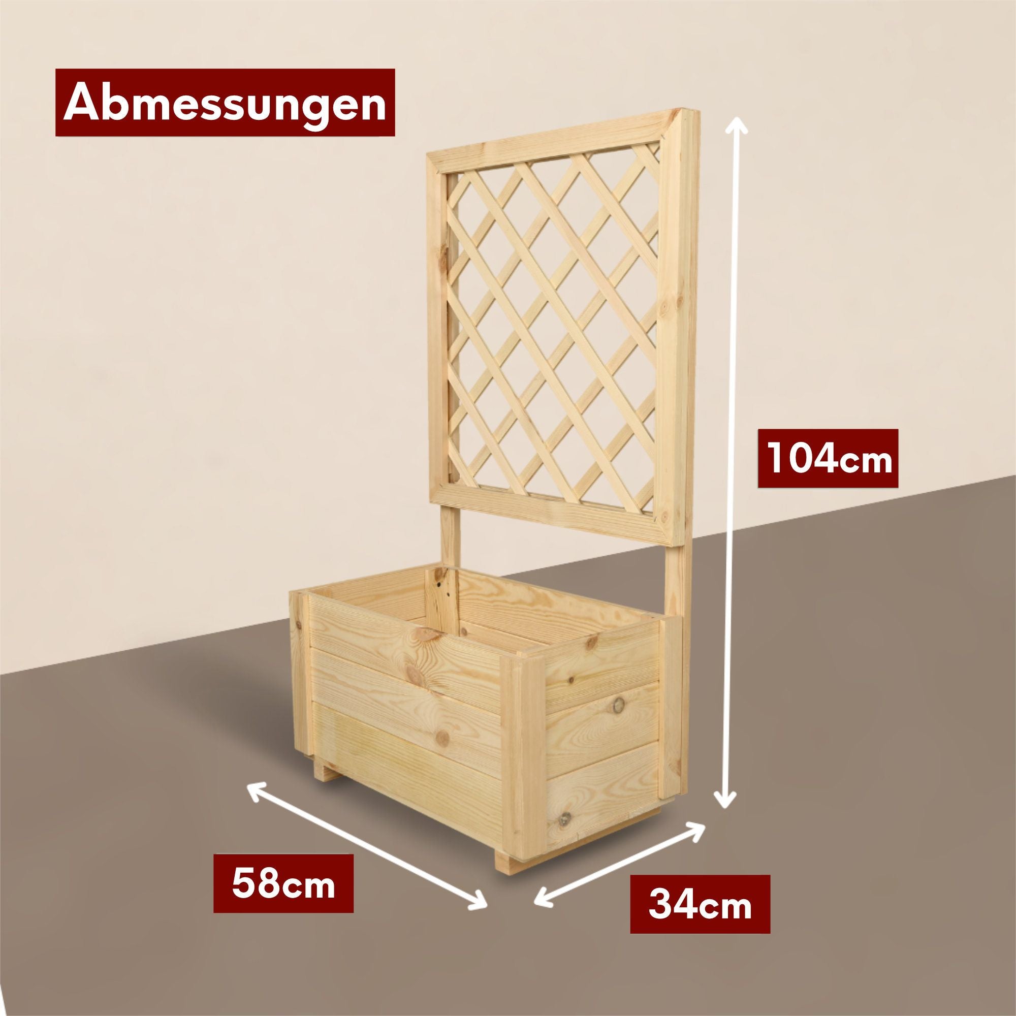 Pflanzkasten mit Rankgitter / Spalier aus Kiefer Größen  S / M / L