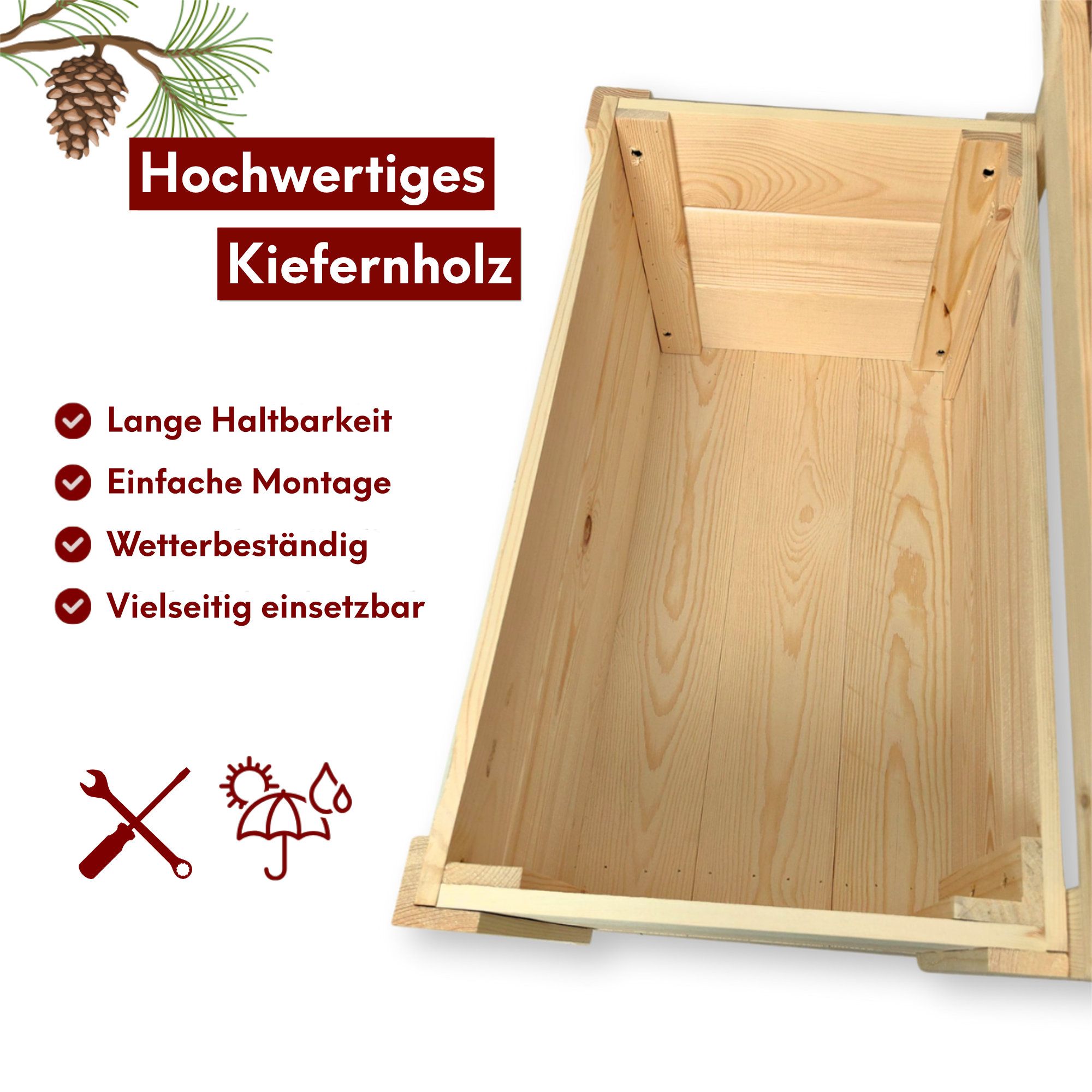 Pflanzkasten mit Rankgitter / Spalier aus Kiefer Größen  S / M / L