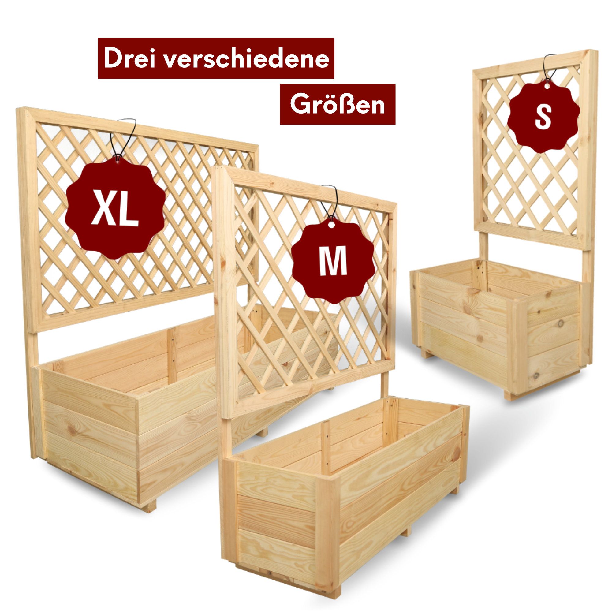 Pflanzkasten mit Rankgitter / Spalier aus Kiefer Größen  S / M / L